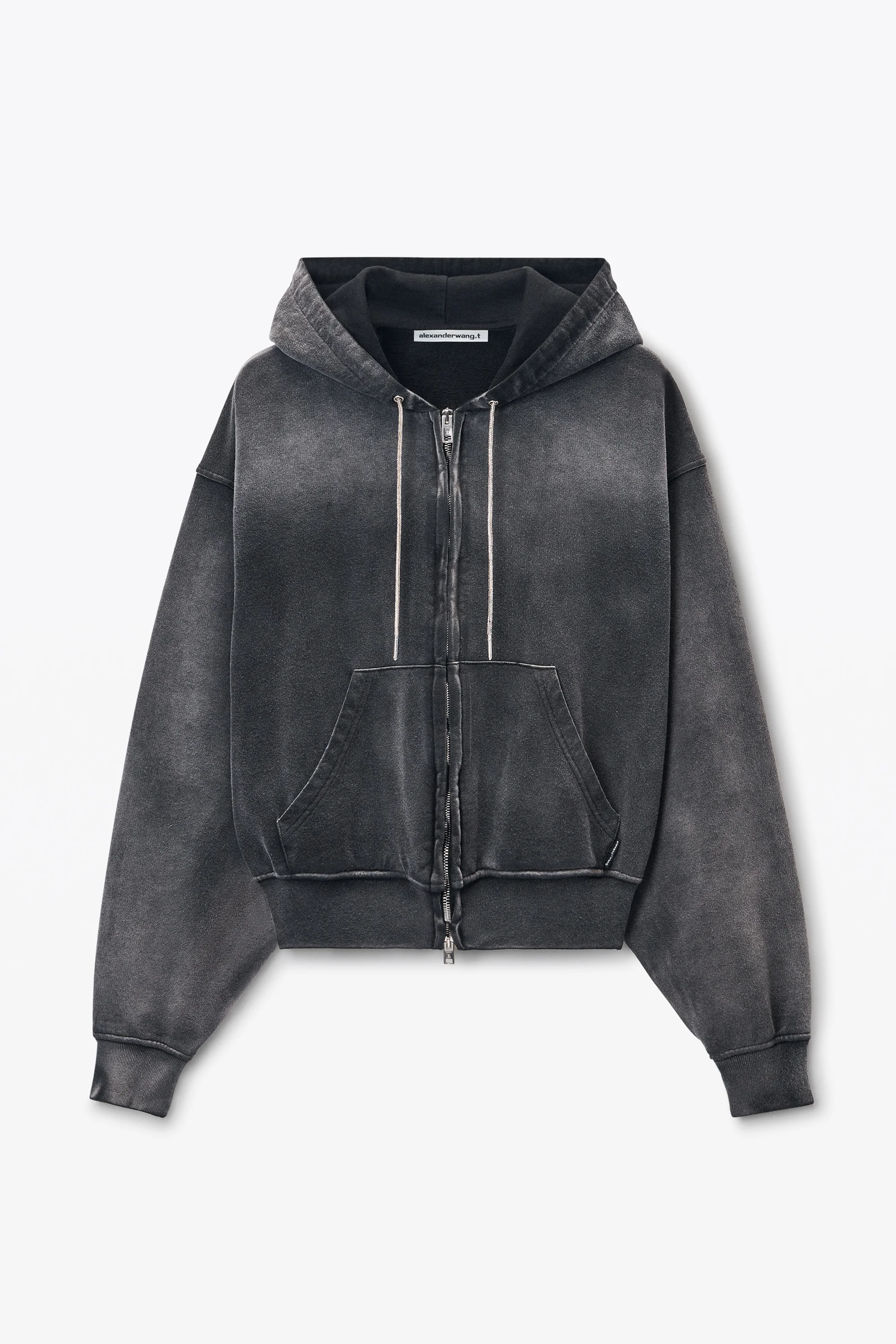Alexander Wang Cropped Zip-Up Hoodie with Crystal Hotfix Drawcord