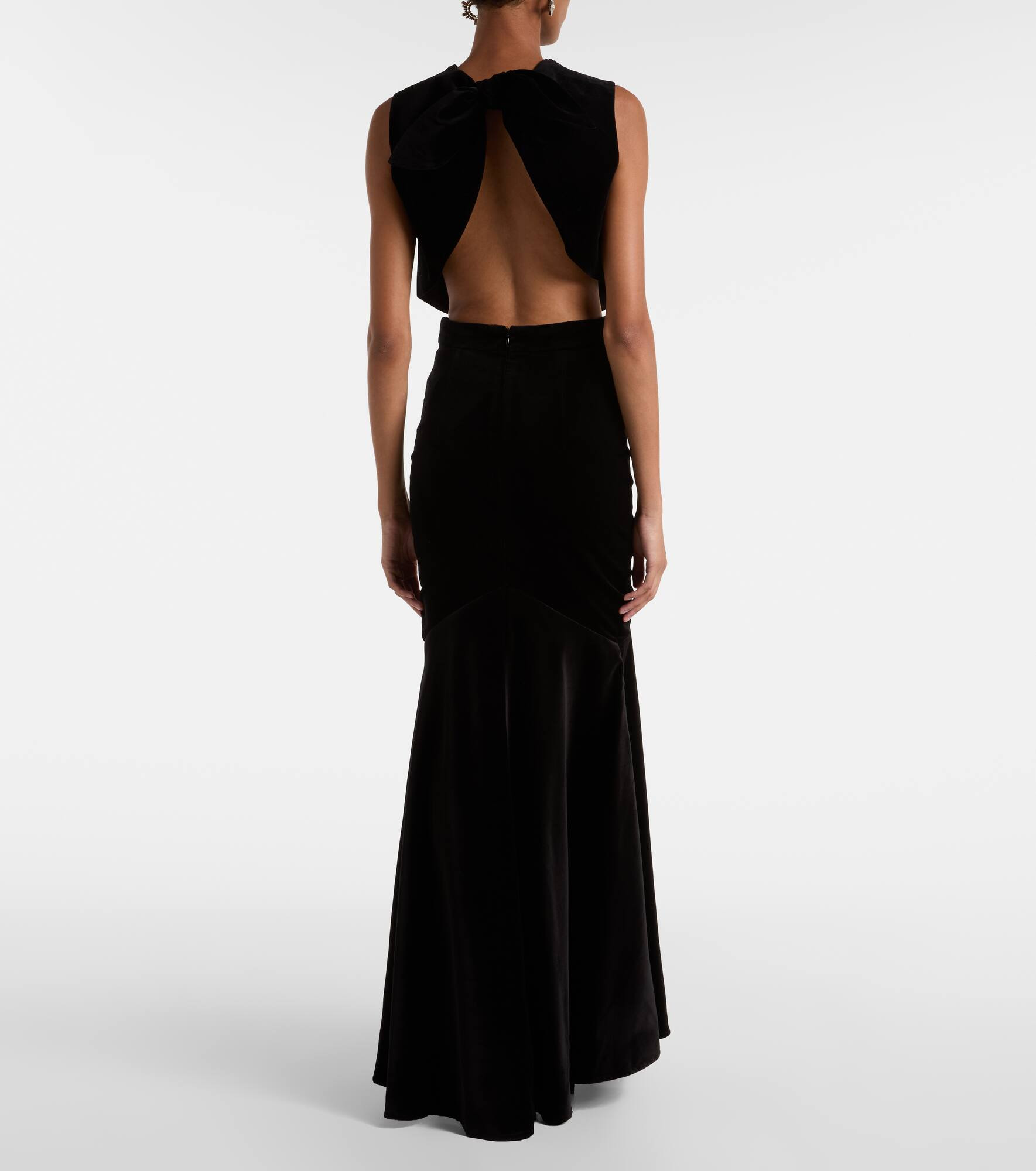 Bow-detail cotton-blend velvet crop top - 3