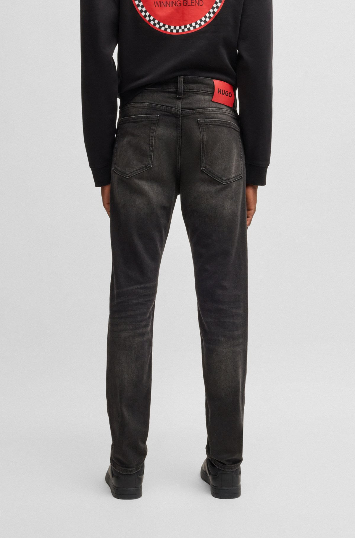 SLIM-FIT JEANS IN BLACK STRETCH DENIM - 4