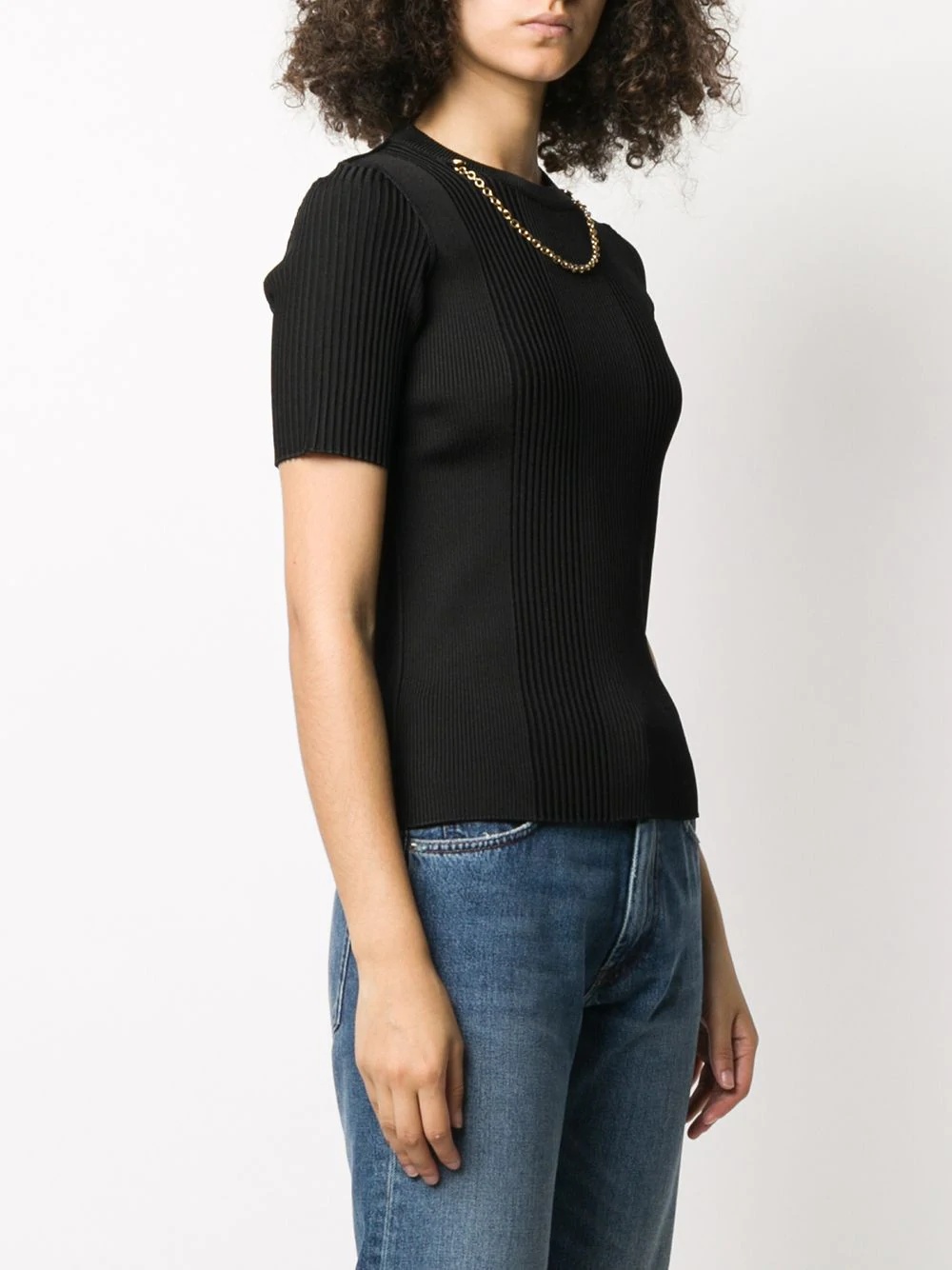 chain embellished ribbed knitted top - 3