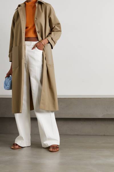 FENDI Belted leather-trimmed twill trench coat outlook