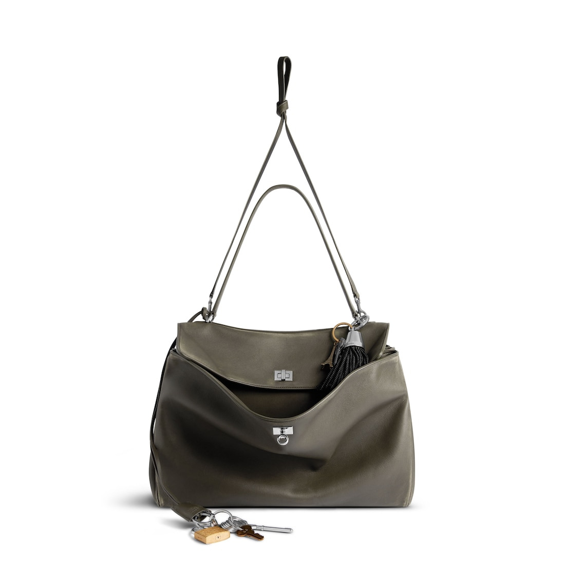 Women's Rodeo Large Handbag Used Effect With Charms in Kaki - 4