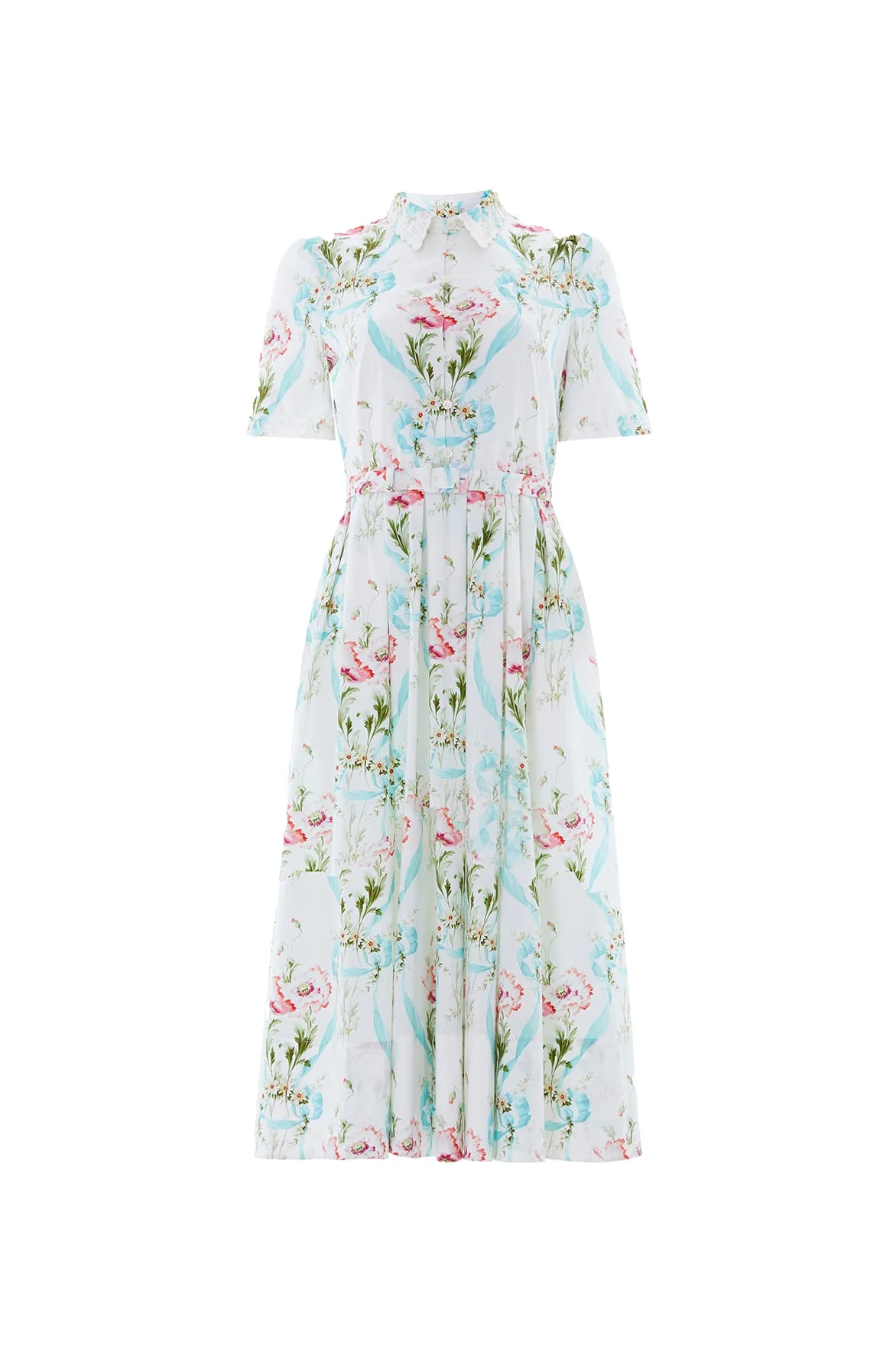 Floral Ribbon Cotton Short Sleeve Ballerina Dress - 1
