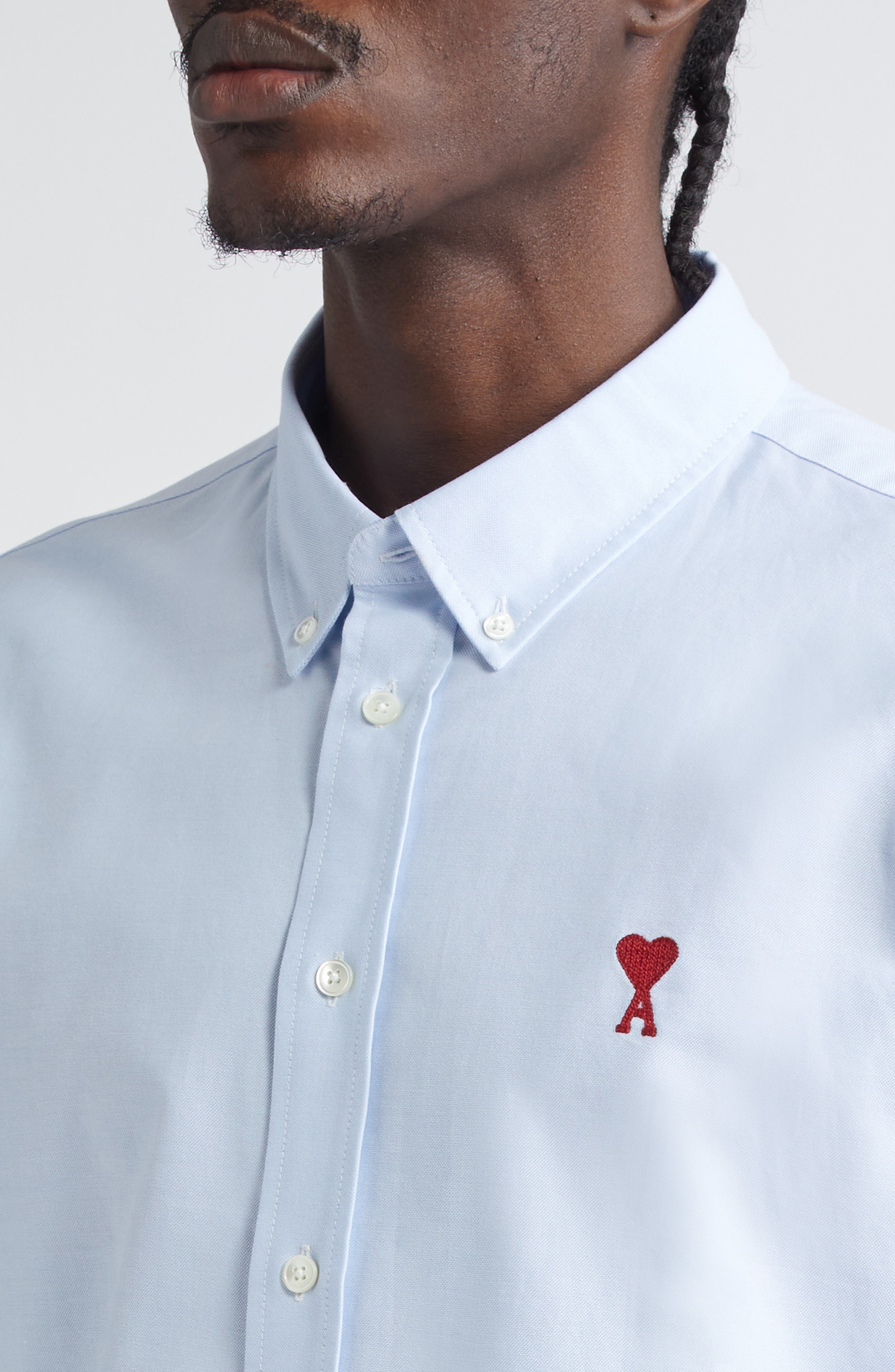AMI PARIS Ami De Coeur Cotton Oxford Button-Down Shirt in 450 Bleu Ciel at Nordstrom - 4