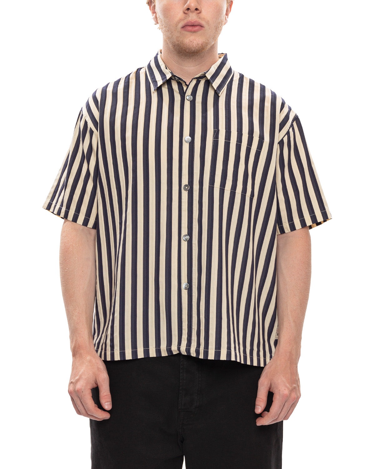 Flat Bottom Stripe Shirt 'Navy' - 1