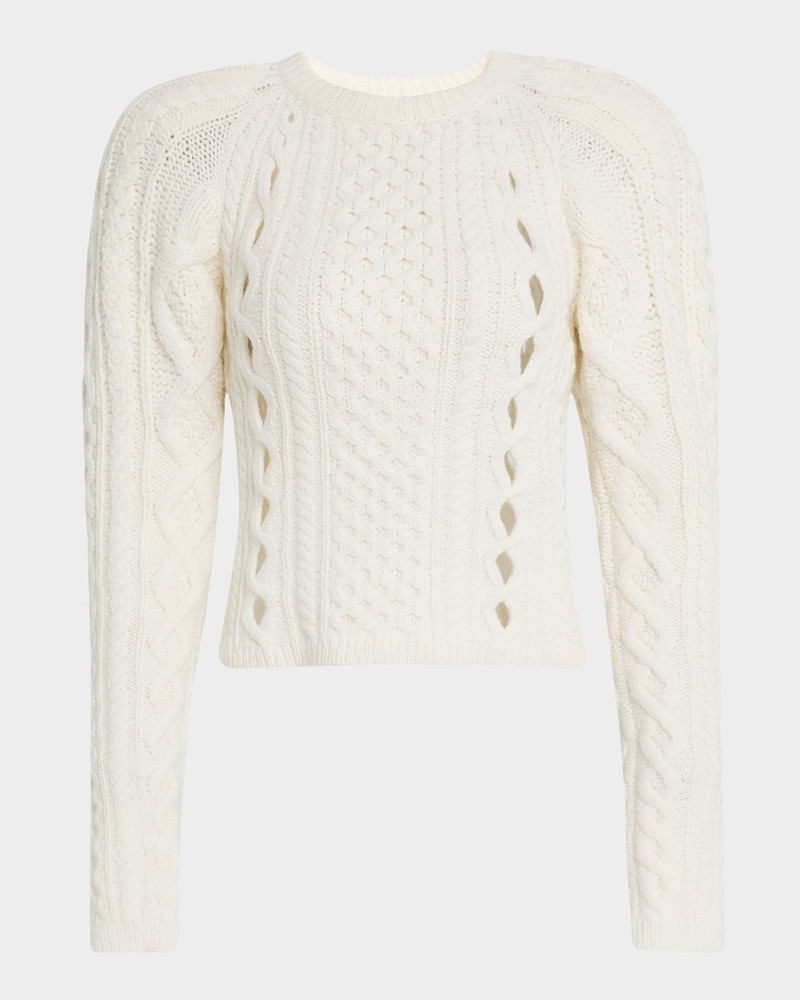 Petersburg Cashmere Cable Knit Puff-Sleeve Sweater 1