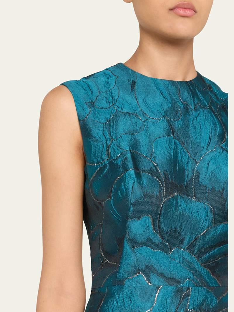 REEM ACRA Jewel-Neck Sleeveless Floral Brocade Gown outlook