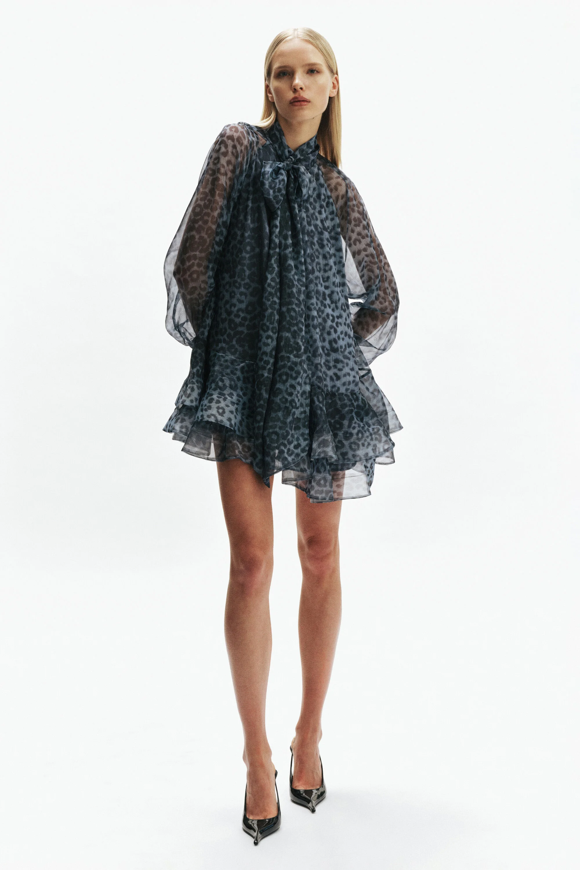 Adrie Babydoll Mini Dress In Blue Leopard - 1