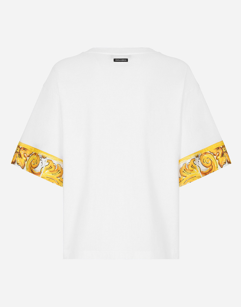 Cotton jersey T-shirt with majolica-print silk twill details 7
