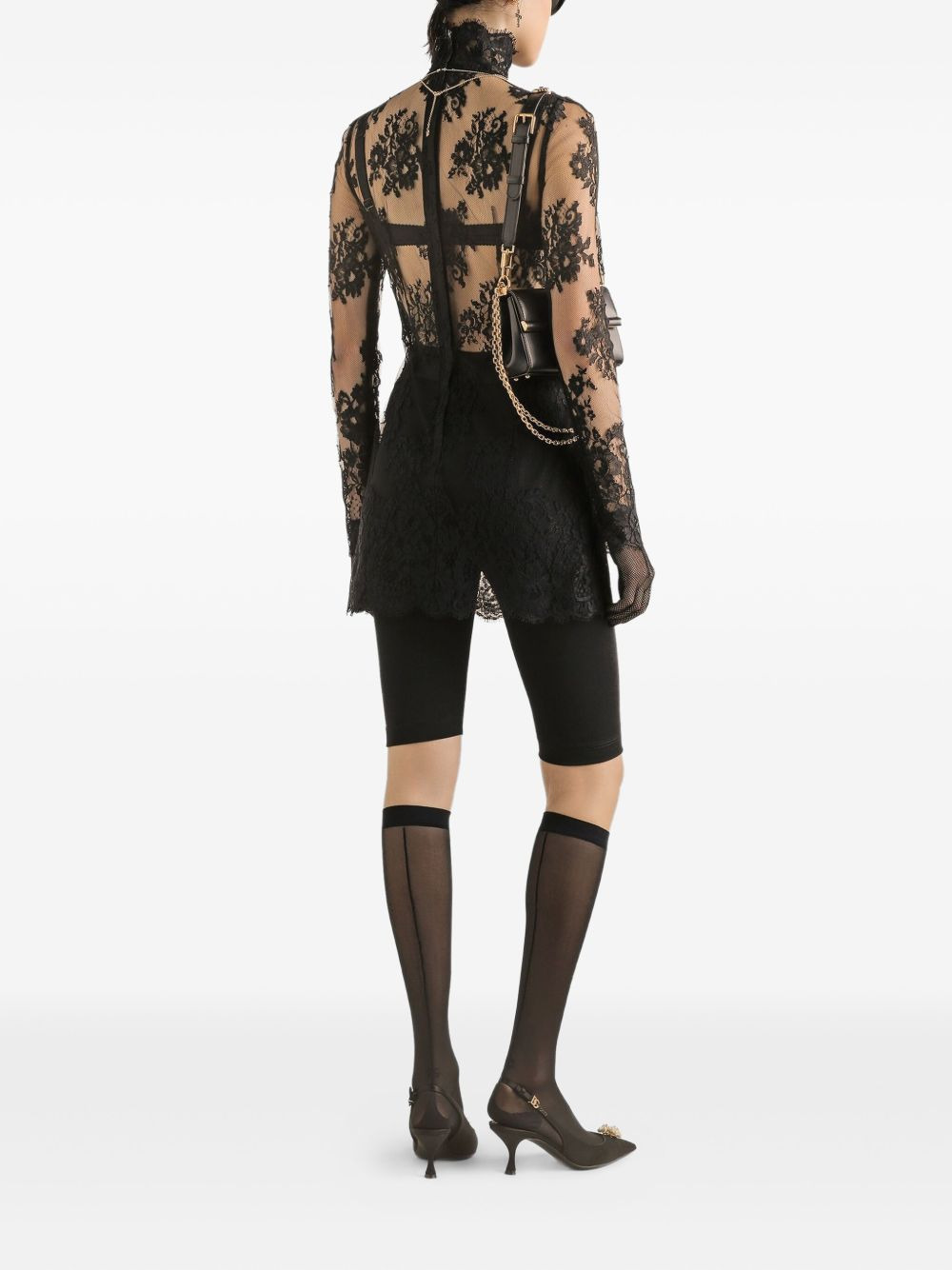 lace high-neck mini dress - 3