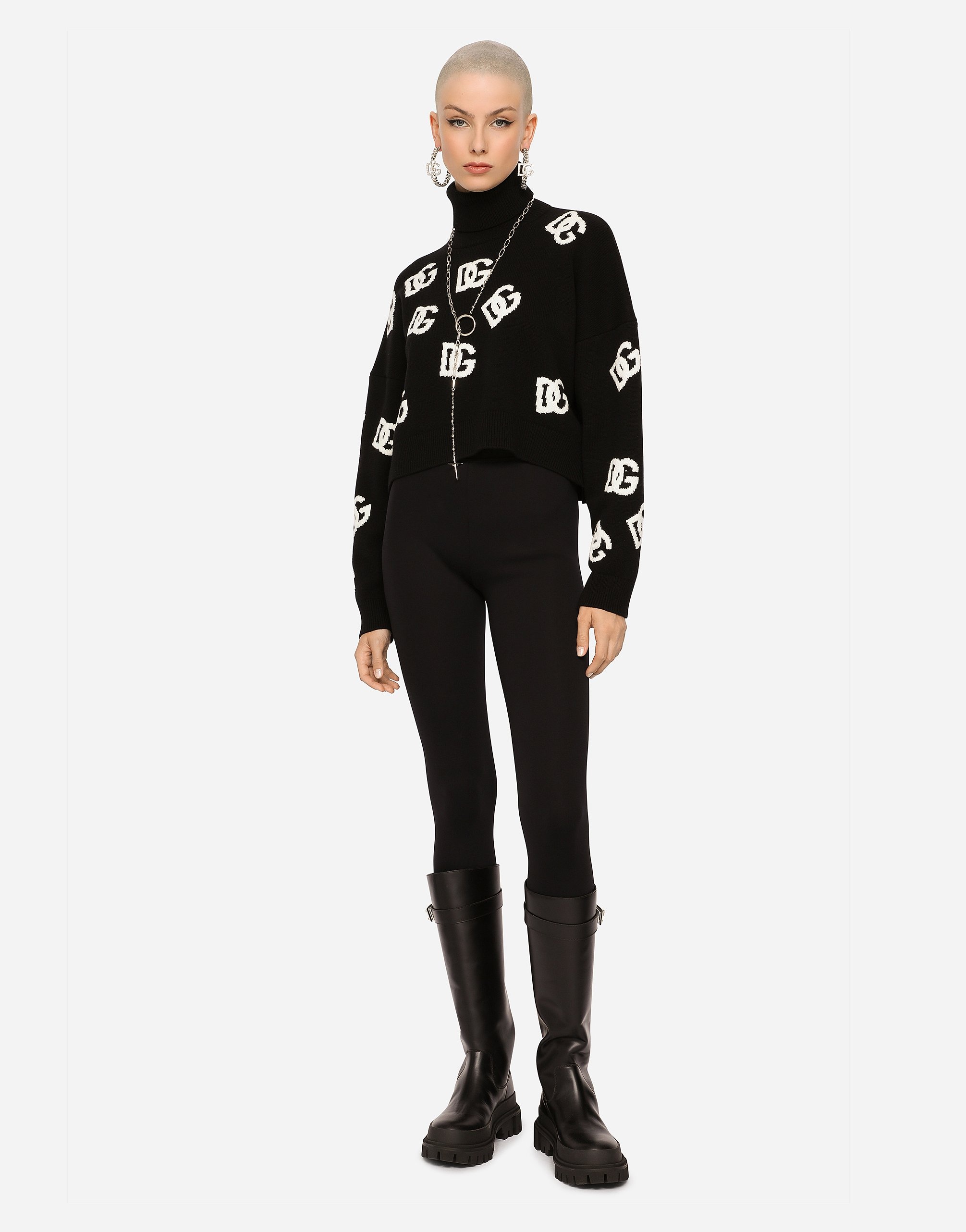 Cropped cashmere sweater with DG logo inlay - 5