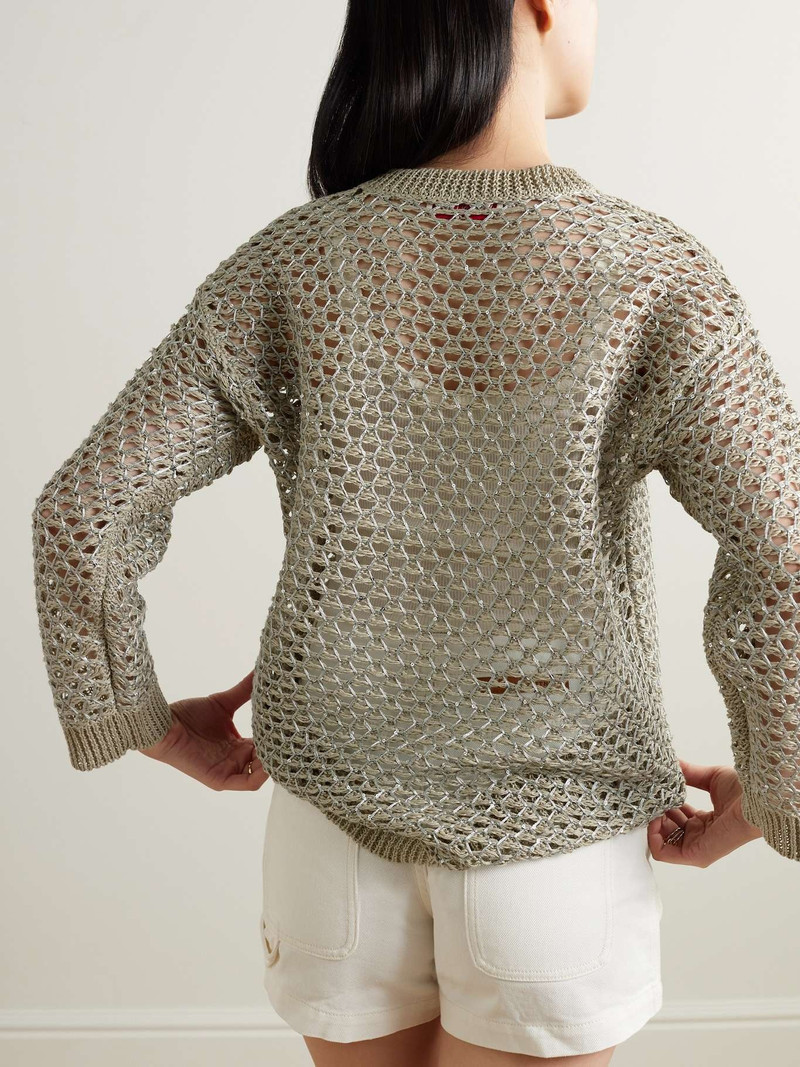 Sequin-embellished metallic open-knit linen-blend sweater 3