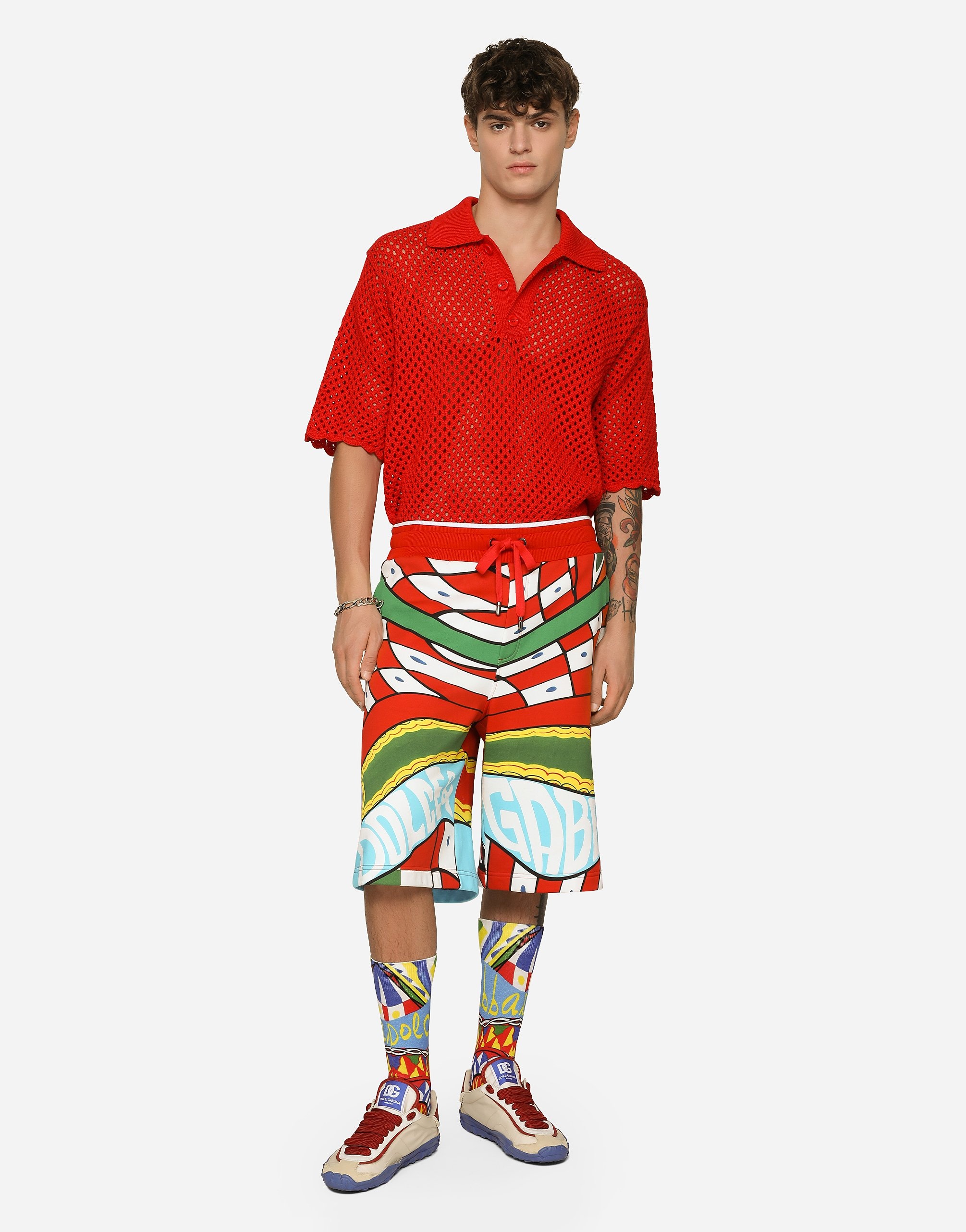 Jersey jogging shorts with carretto print - 2