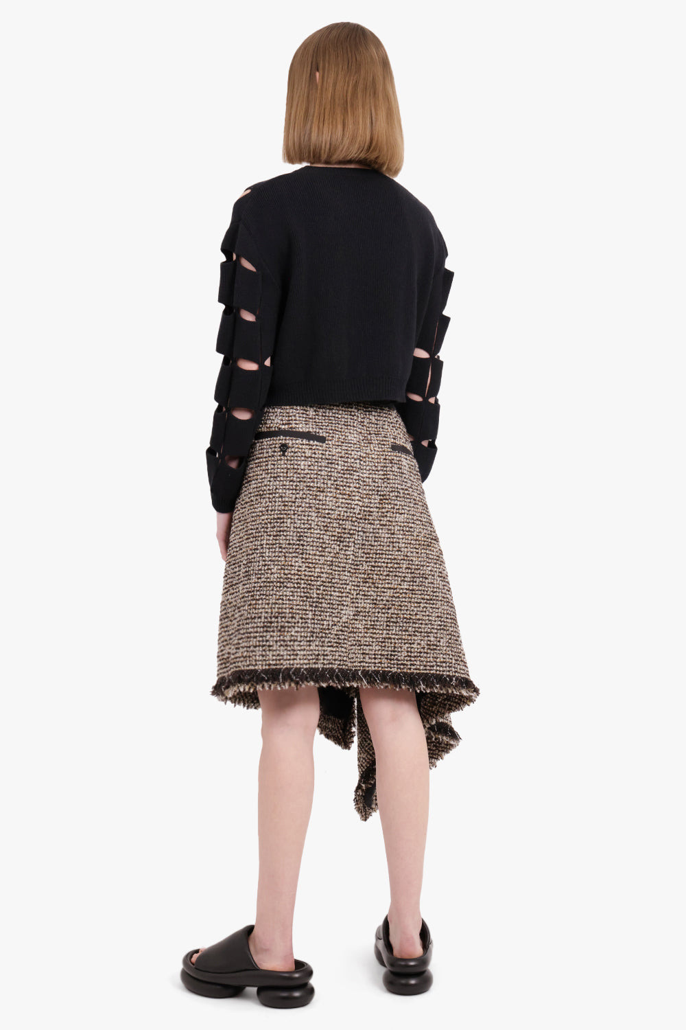 ASYMMETRIC TWEED SKIRT | BROWN - 4