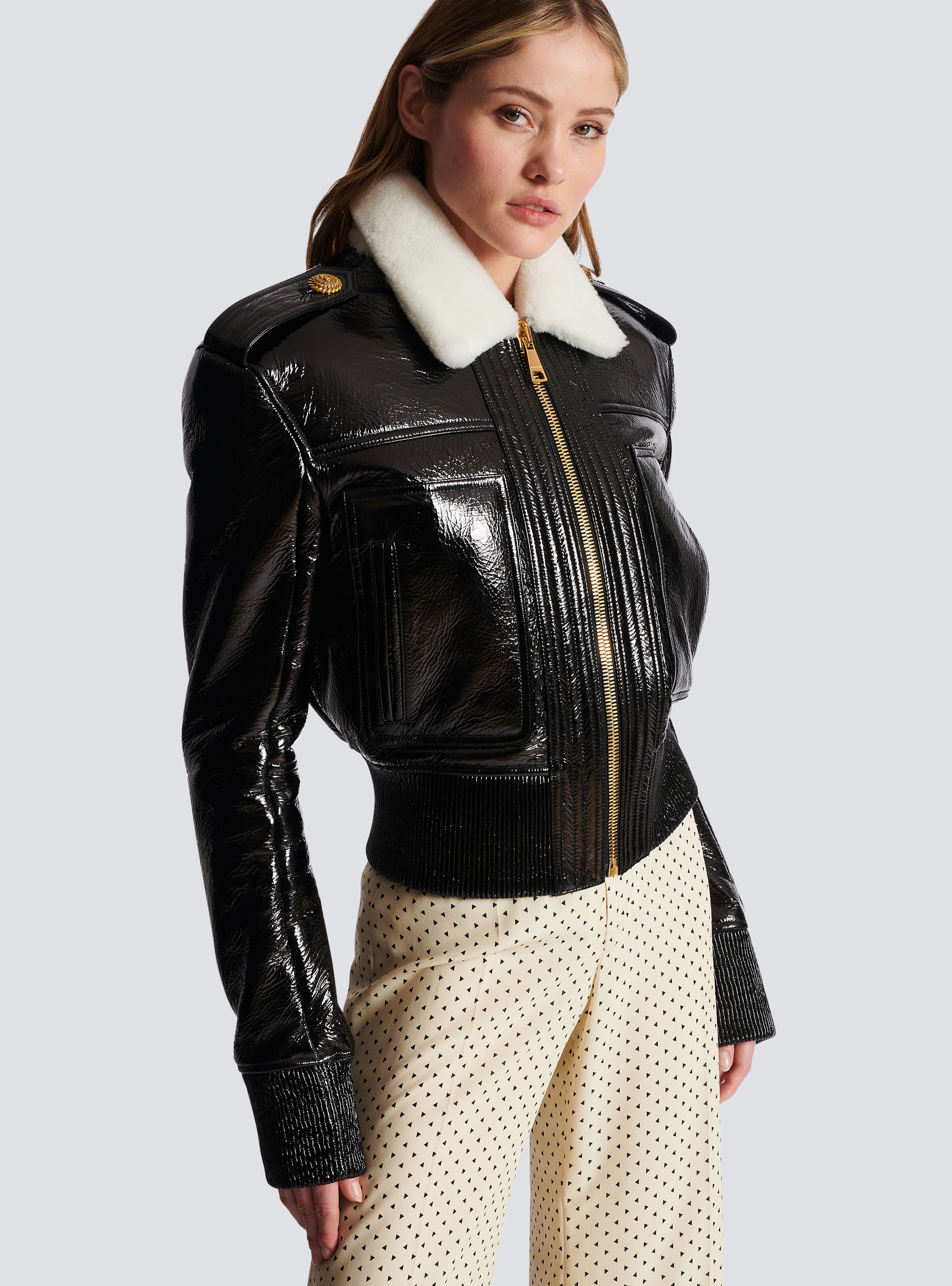 Patent leather and faux fur jacket - 6