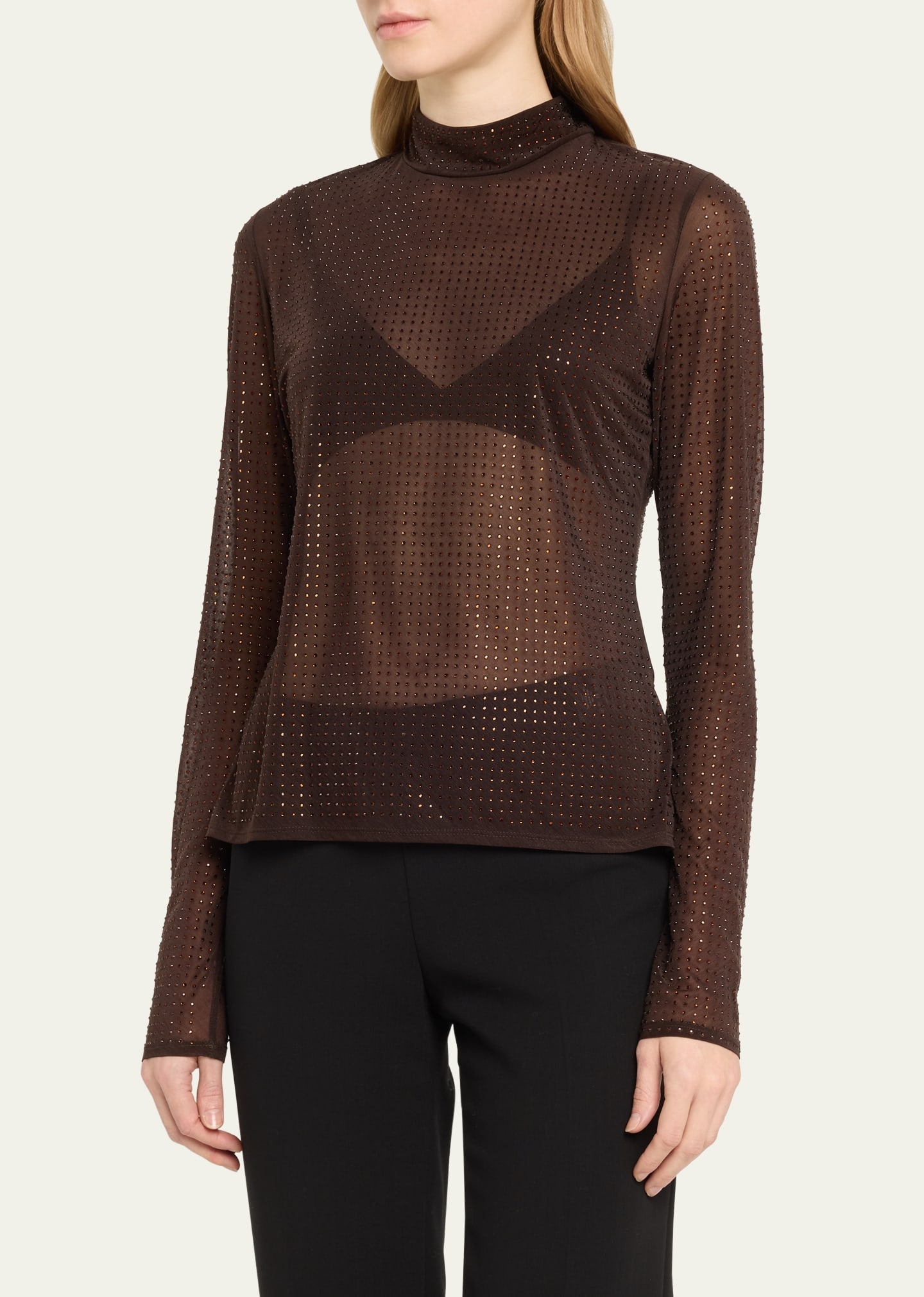 Desirae Sheer Rhinestone Long-Sleeve Top - 4