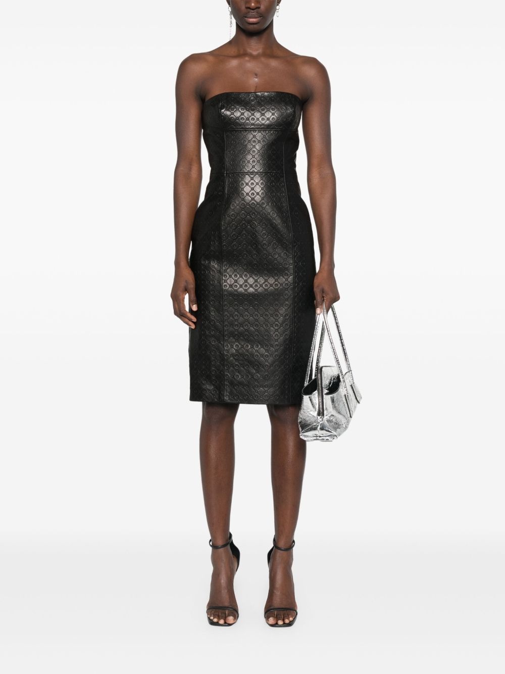 monogram-embossed leather mini dress - 2