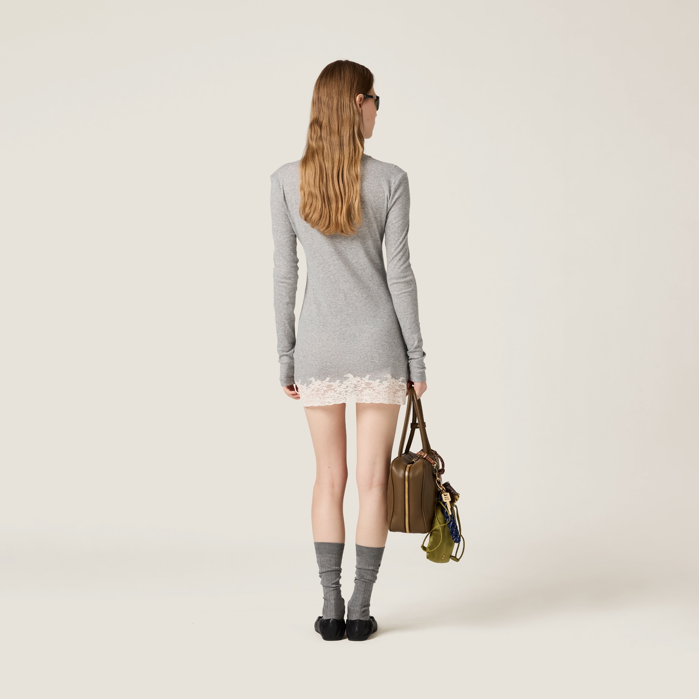 Ribbed jersey and lace dress - 3