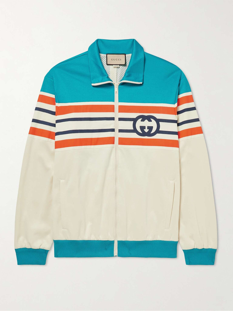 Striped Canvas-Trimmed Tech-Jersey Track Jacket - 1
