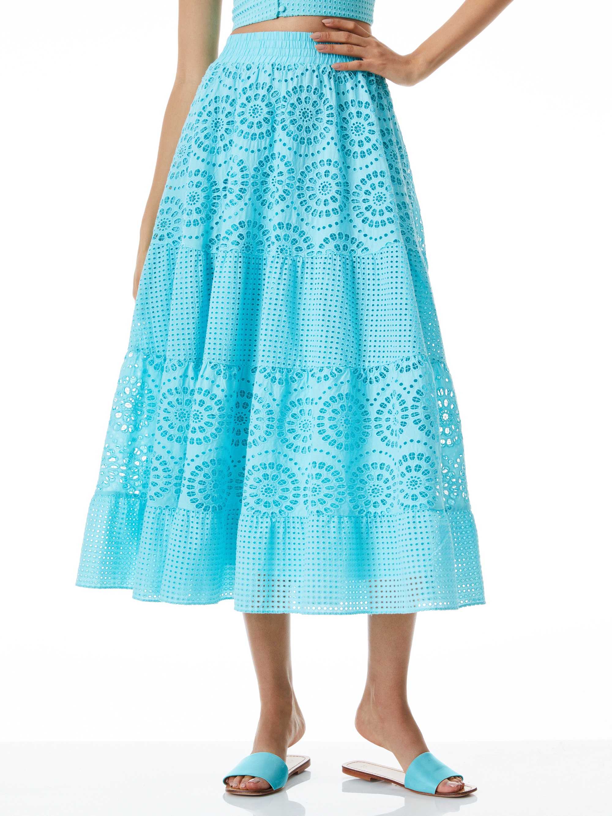 MELONY EYELET MIDI SKIRT - 2