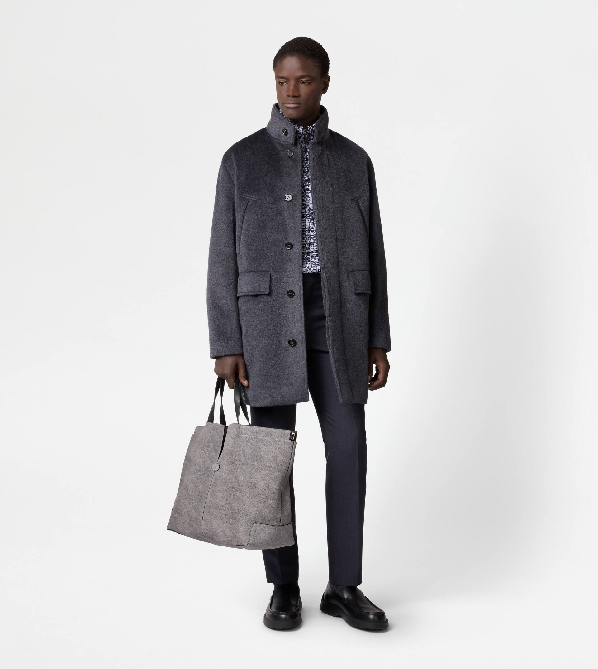 SHORT COAT IN WOOL - GREY - 2