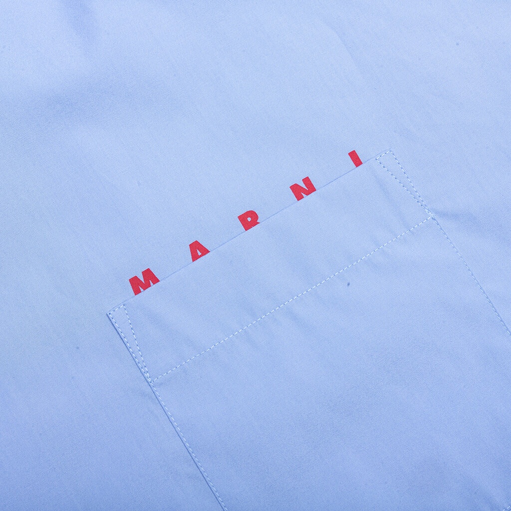 LIGHT BLUE ORGANIC POPLIN SHIRT WITH PEEPING LOGO - IRIS/BLUE - 4