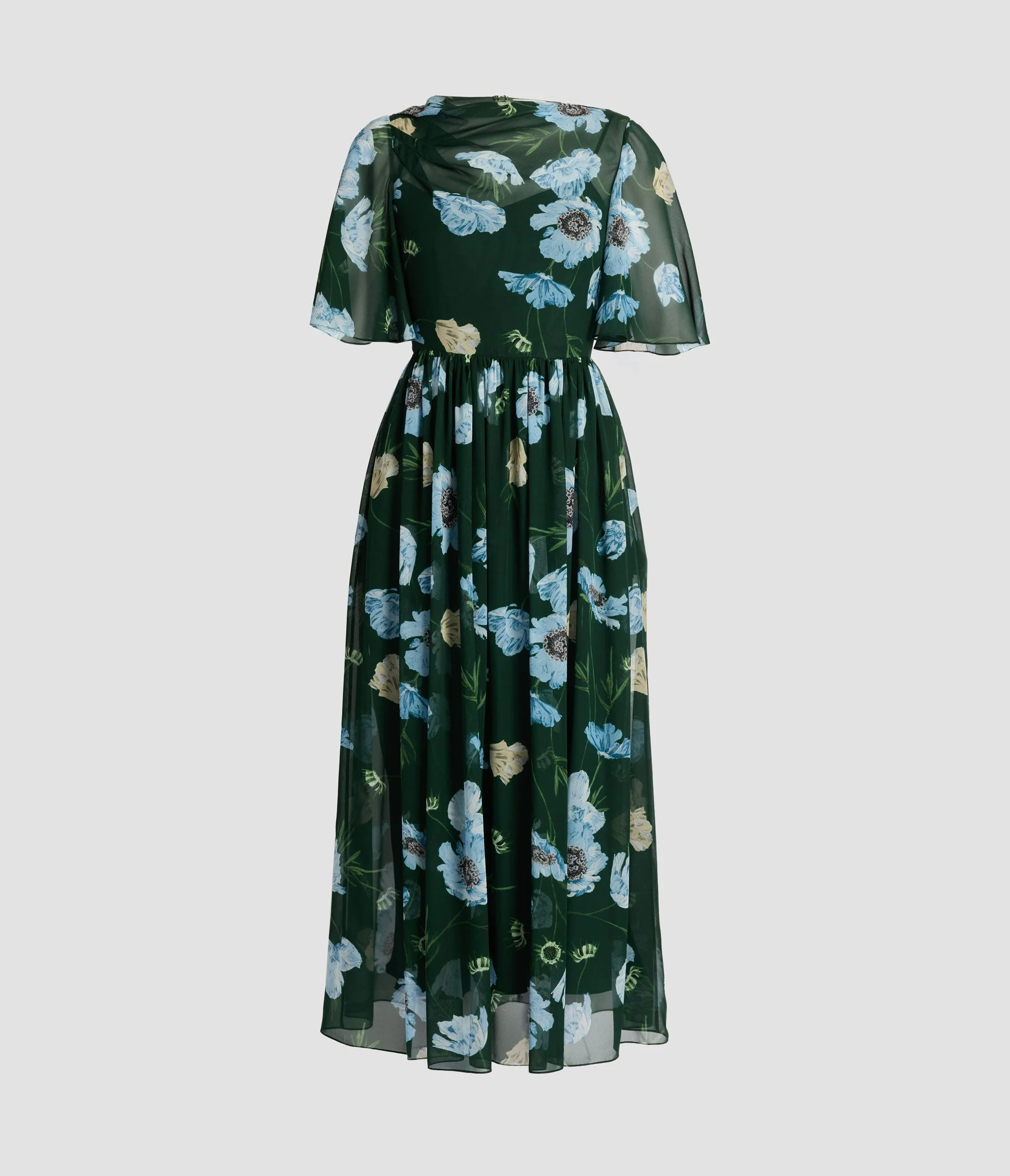 FLORAL SILK VOILE SHORT SLEEVE MIDI DRESS - 1
