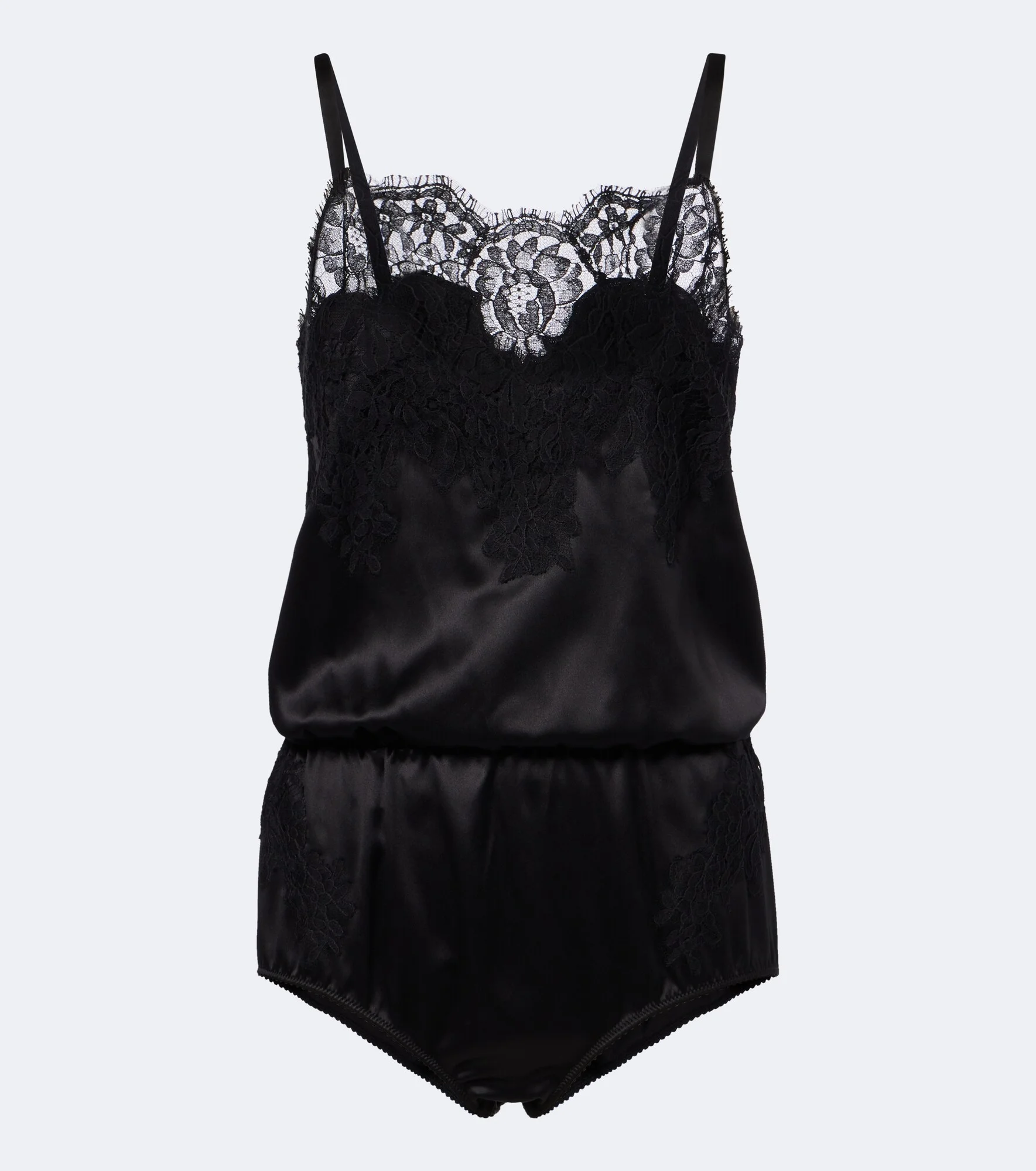 Lace-trimmed silk and cotton-blend romper - 1