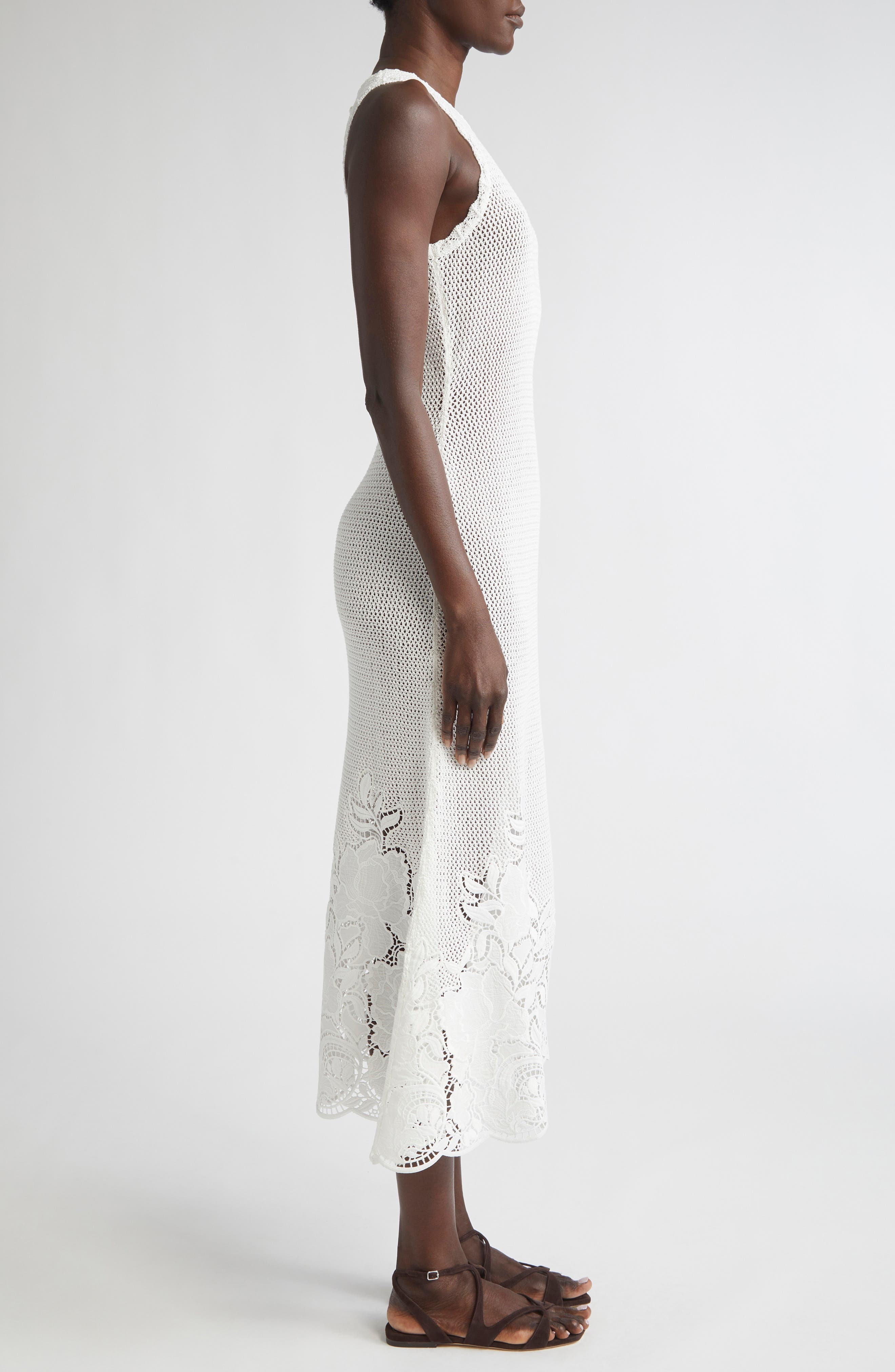 Erdem Open Knit Sleeveless Midi Dress in Ivory at Nordstrom - 4