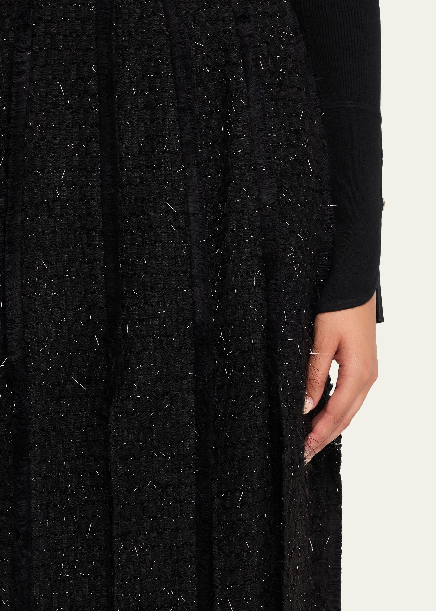 Pleated Slit Fray Midi Skirt - 5