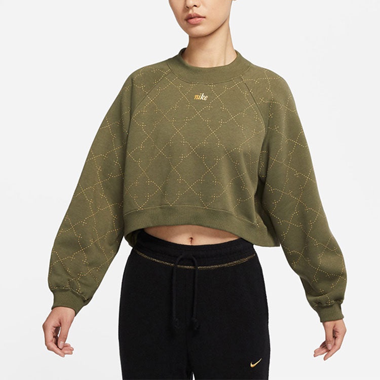 (WMNS) Nike Athleisure Casual Sports Fleece Lined Short Round Neck Pullover Hoodie Green DM7281-222 - 4