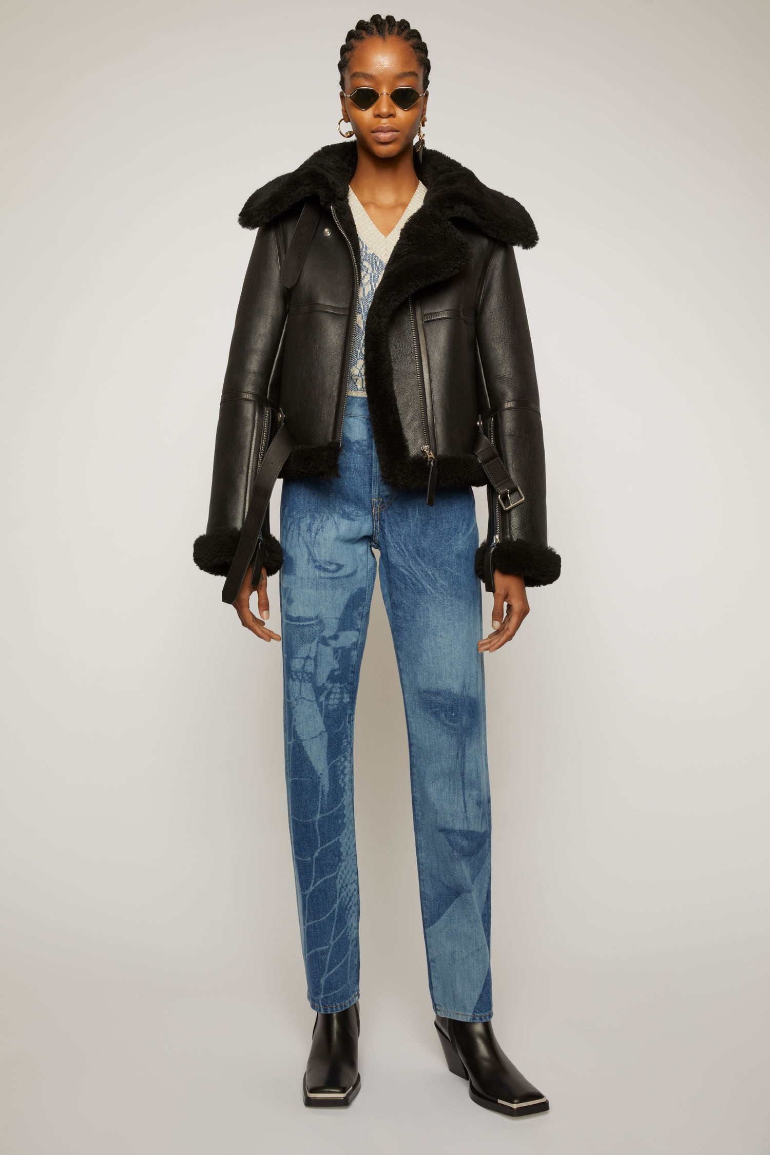 Shearling aviator jacket black / black - 2