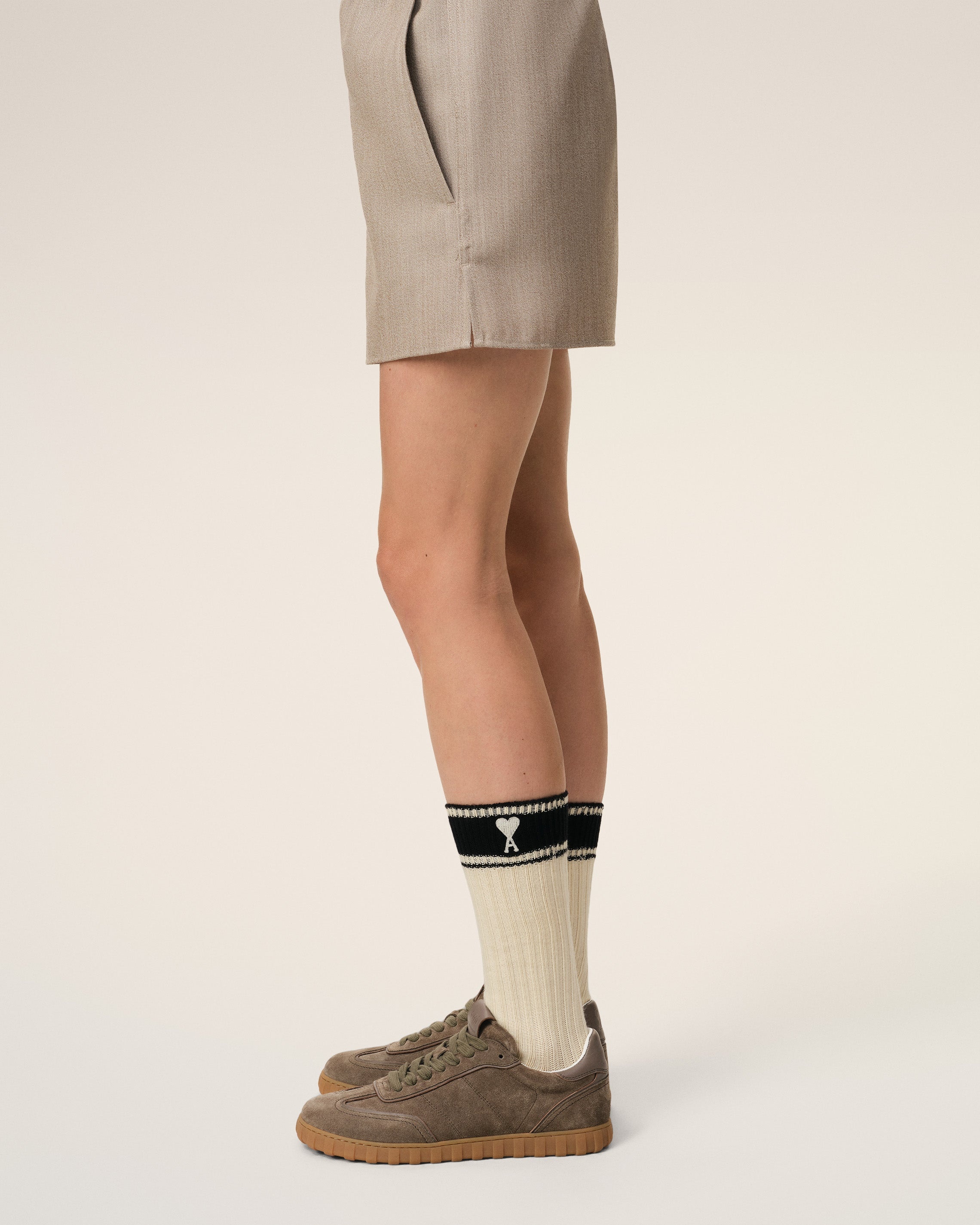 BEIGE COTTON AMI DE COEUR STRIPED SOCKS - 2
