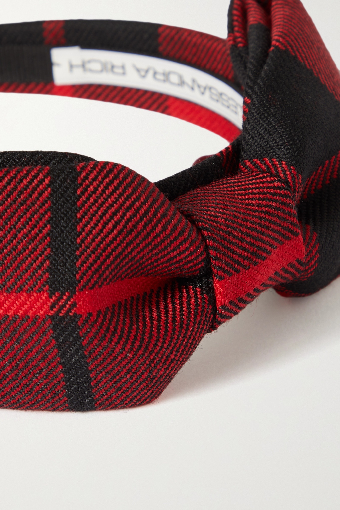 Bow-detailed checked wool-twill headband - 4