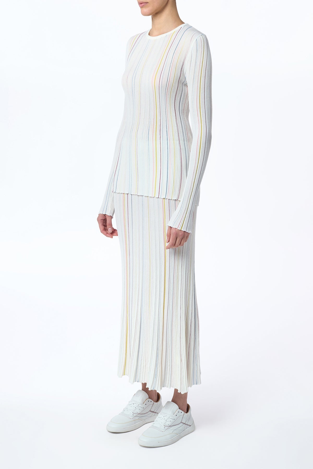 Augie Pinstripe Knit Sweater in Ivory Multi Merino Wool - 3