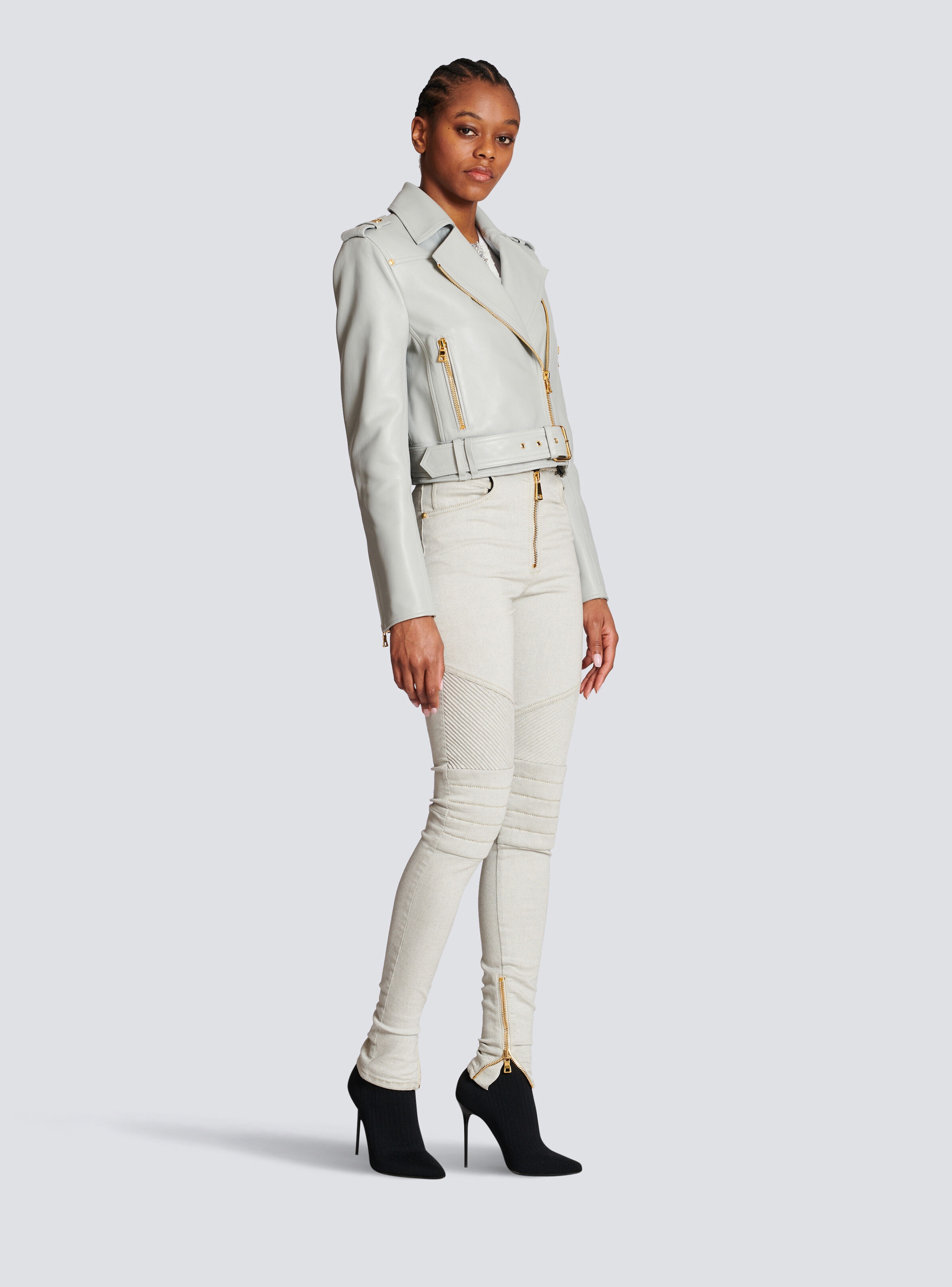Short leather biker jacket - 3