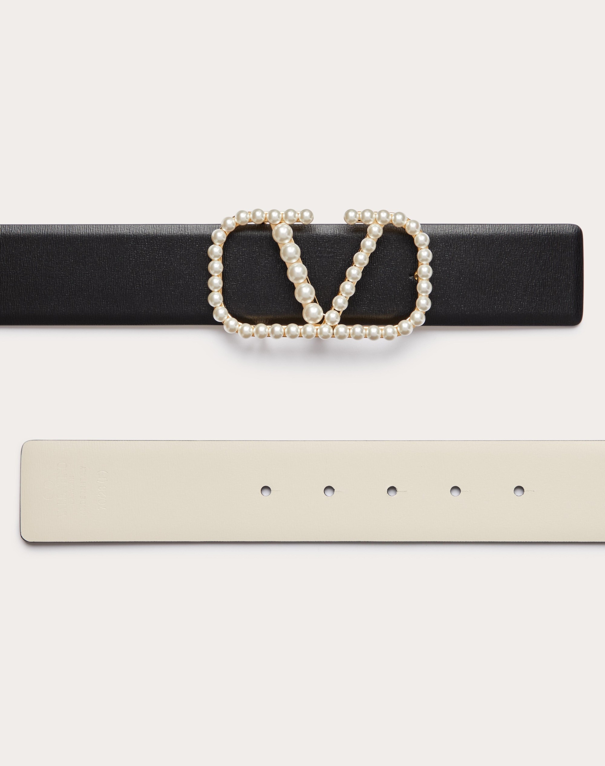 VLOGO SIGNATURE REVERSIBLE BELT IN SHINY CALFSKIN WITH PEARLS 40 MM - 3