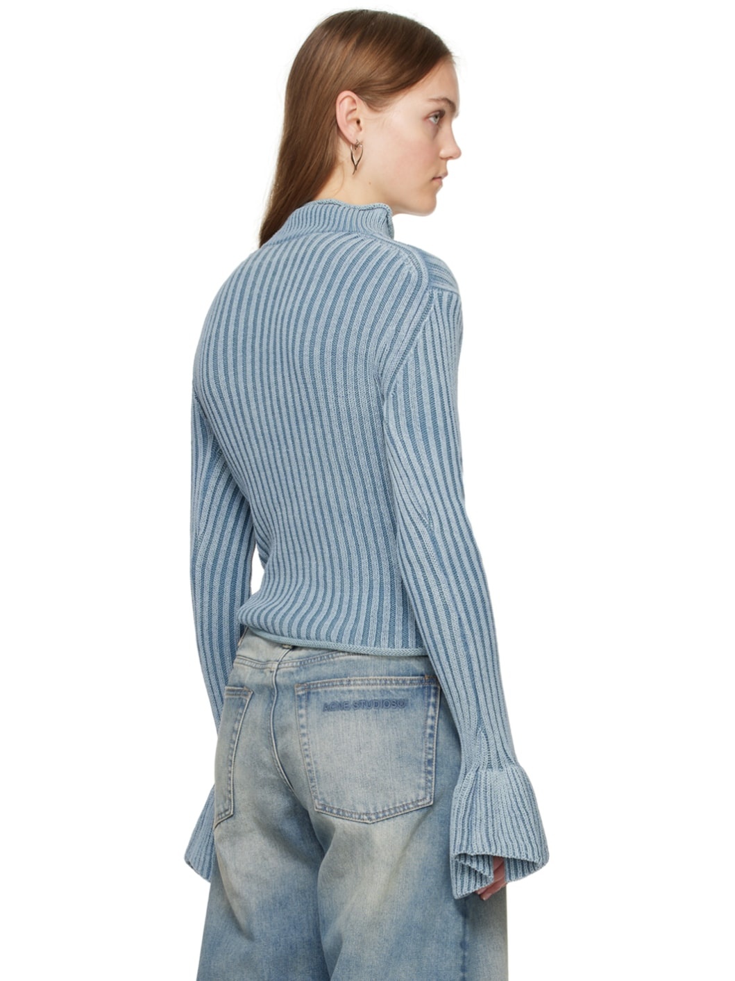 Blue Flared Cuff Sweater - 3