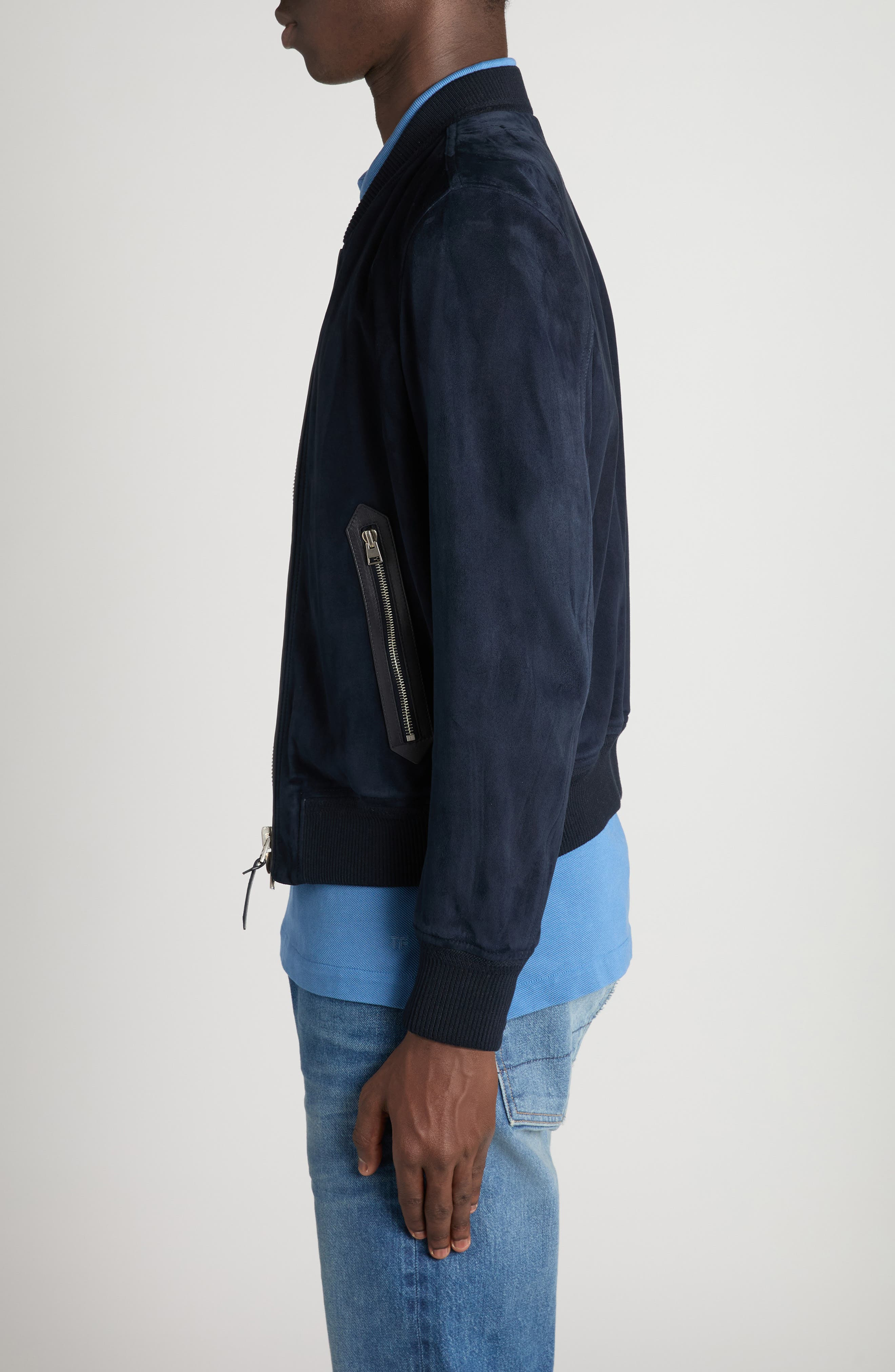 TOM FORD Suede Bomber Jacket in Hb841 Deep Indigo at Nordstrom - 3