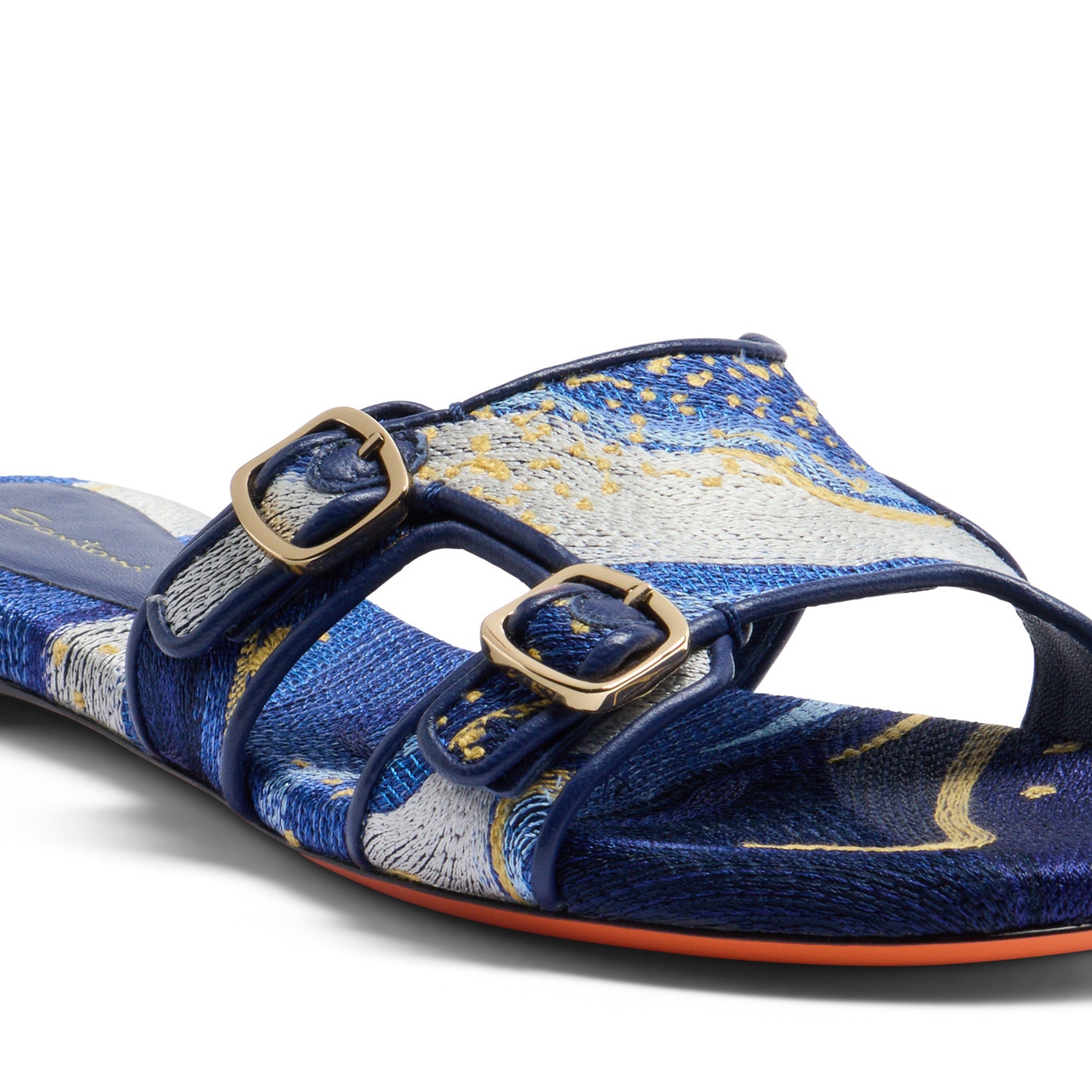 Women's cosmo embroidered fabric double-buckle Didi slide sandal - 6