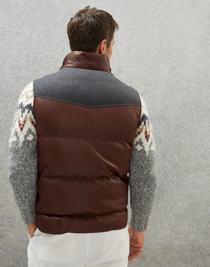 Paneled down vest in grained leather 2