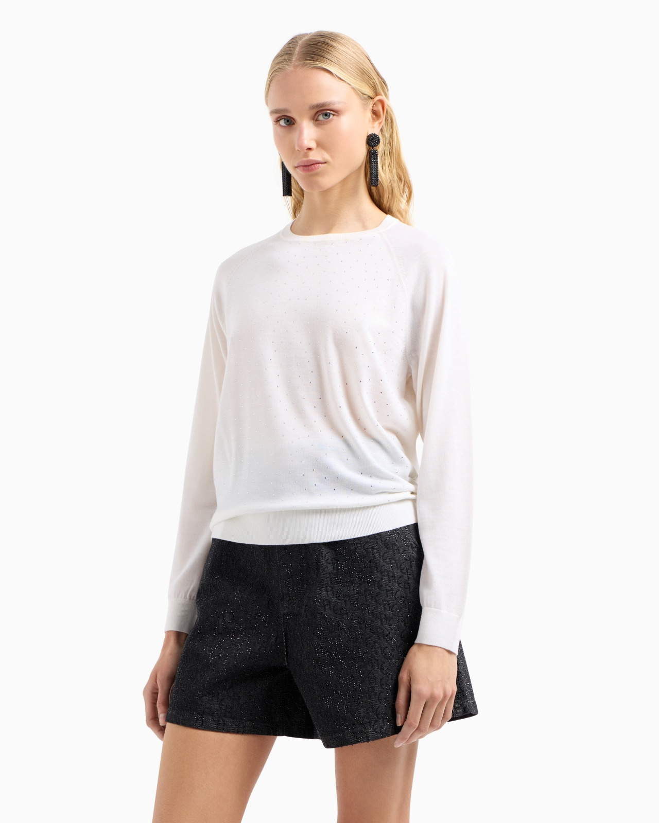 Plain-knit wool jumper with micro rhinestones - 2
