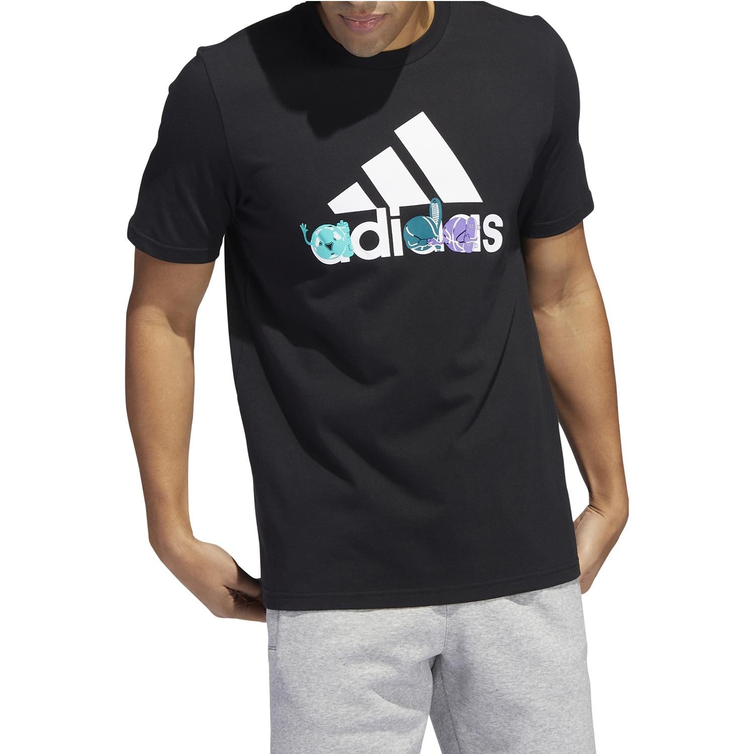 Men's adidas Logo Cartoon Pattern Printing Round Neck Short Sleeve Black T-Shirt HE4837 - 2