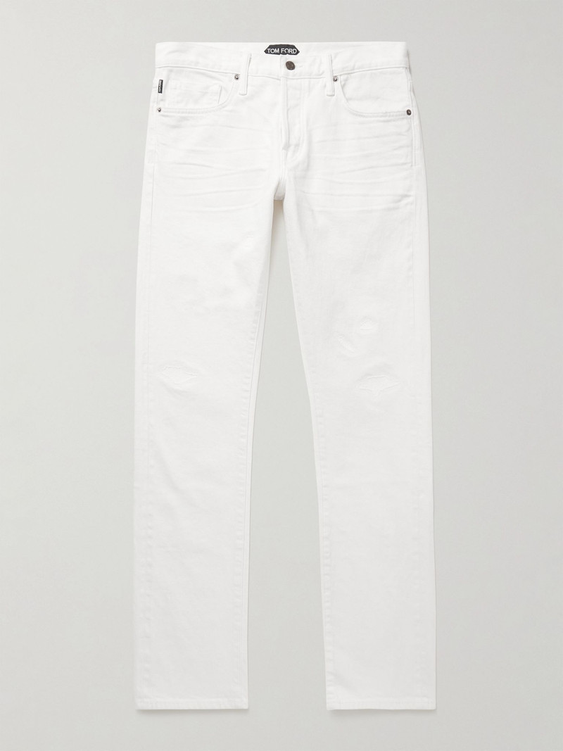 Slim-Fit Straight-Leg Selvedge Jeans Ivory 1
