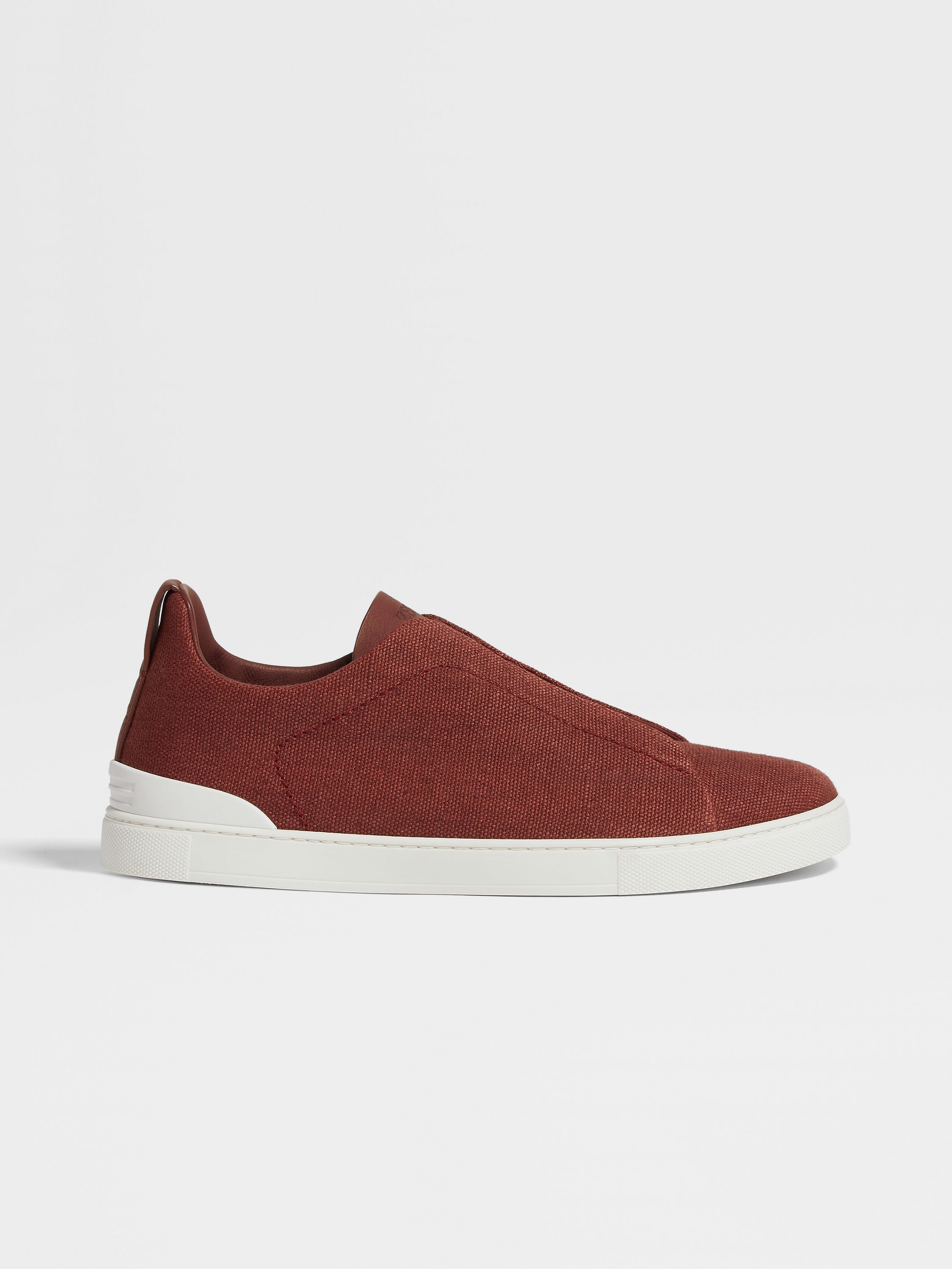 RED COTTON LINEN AND LEATHER TRIPLE STITCH™ SNEAKERS - 4