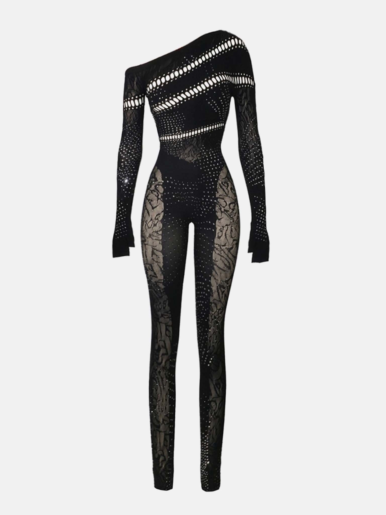 IVY LONG RHINESTONE JUMPSUIT BLACK - 5
