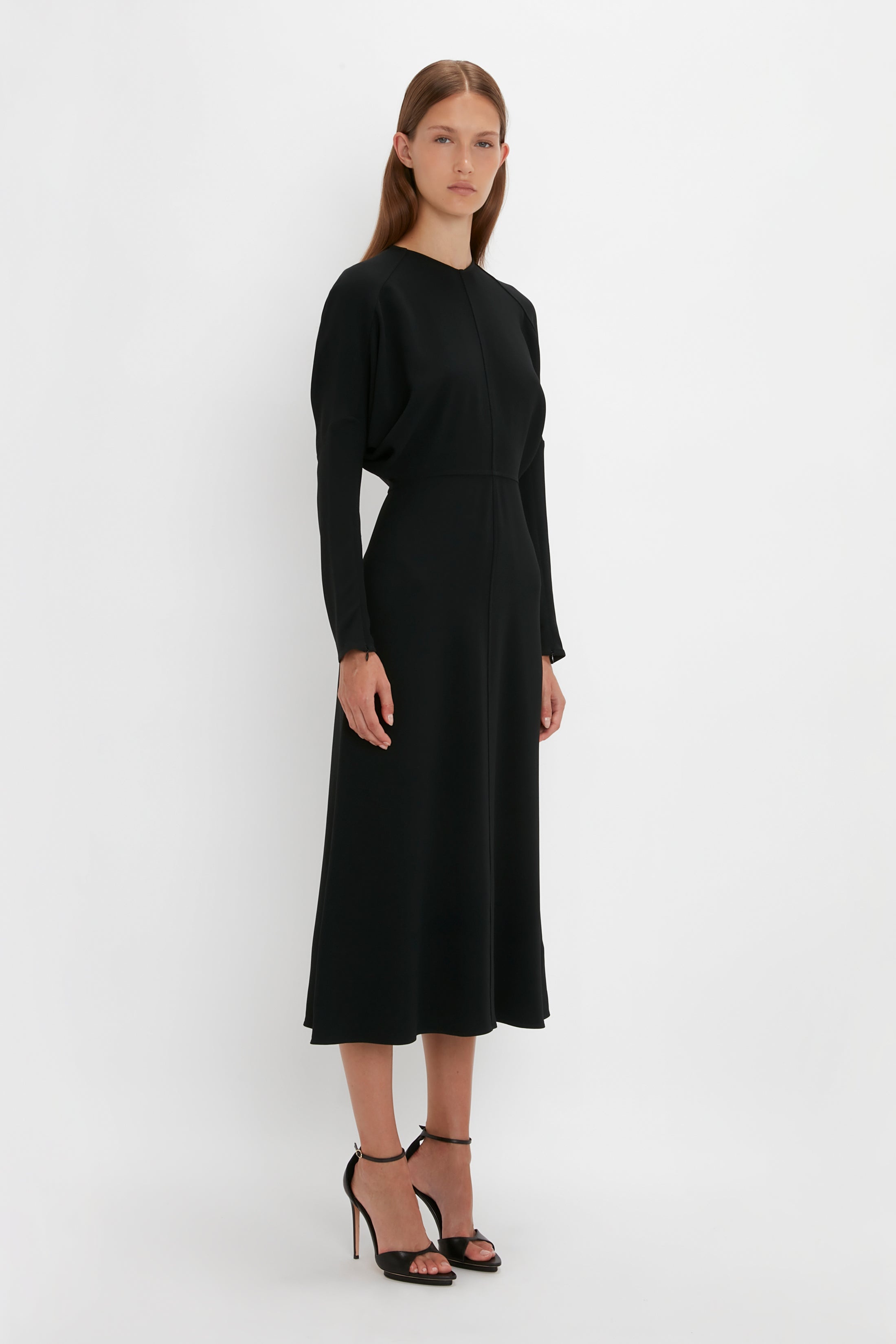 Dolman Midi Dress in Black - 3