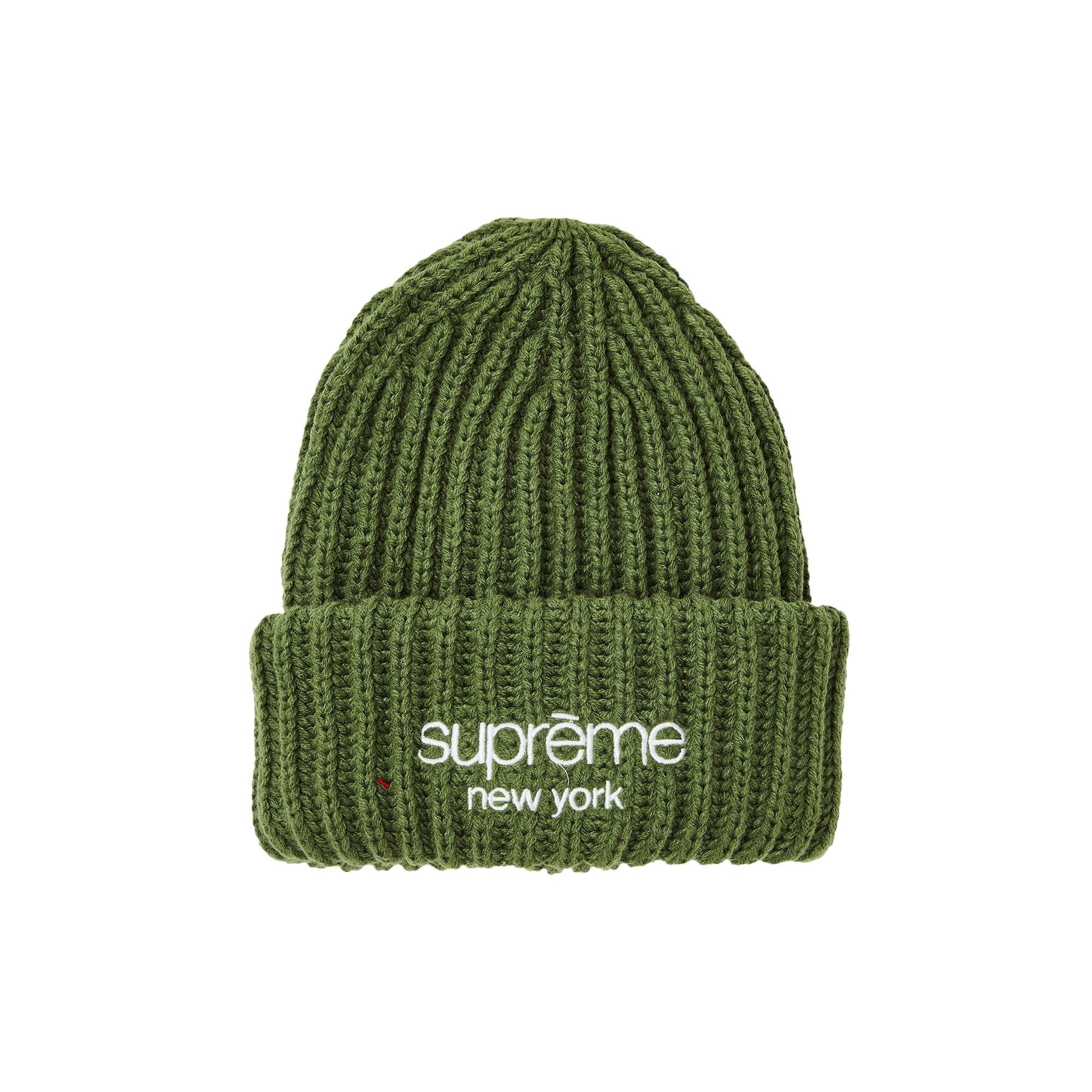 メンズ【新品】Supreme Classic Logo Ribbed Beanie 緑