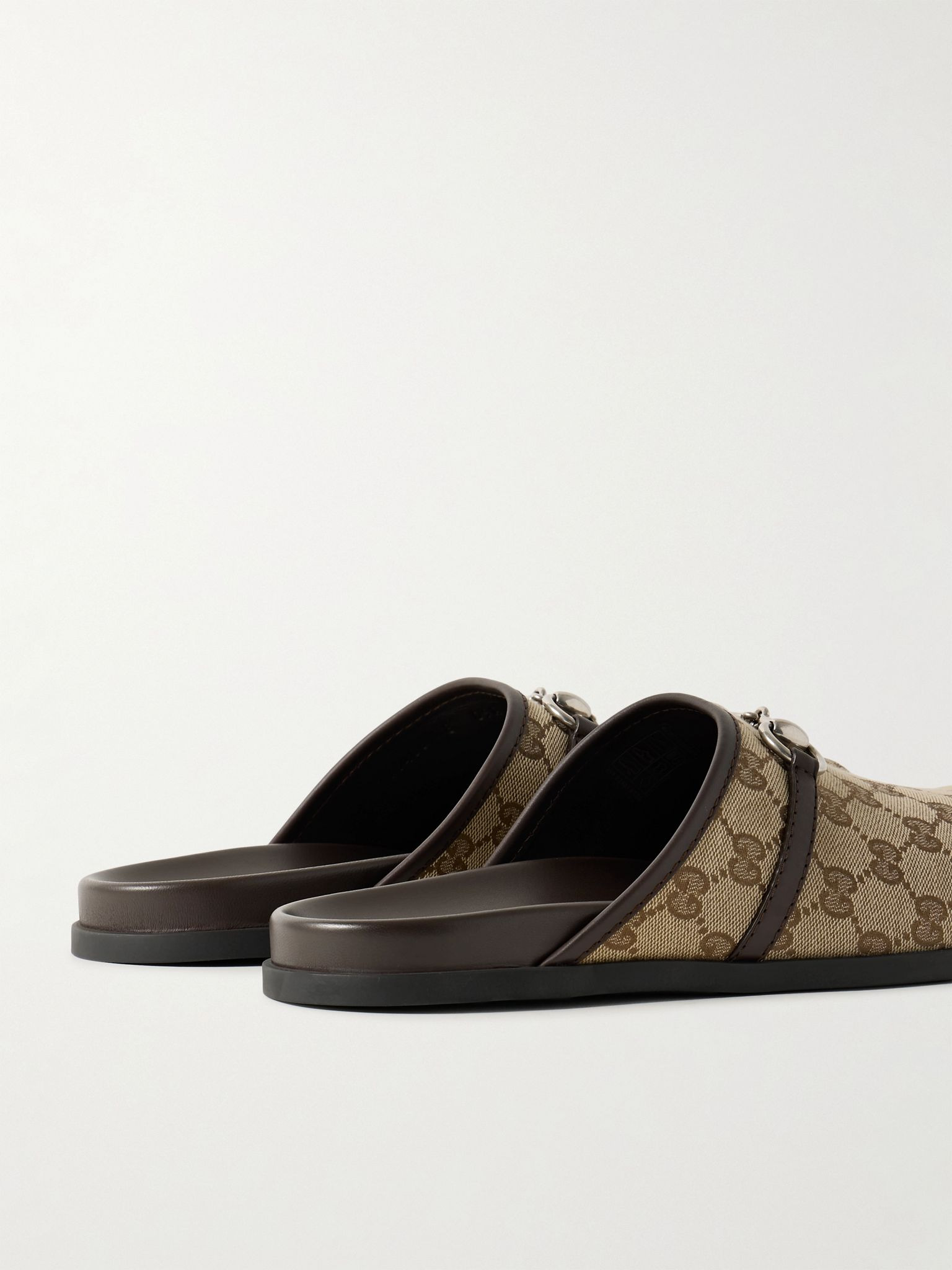 Rhein Horsebit Leather-Trimmed Canvas-Jacquard Mules Beige - 5
