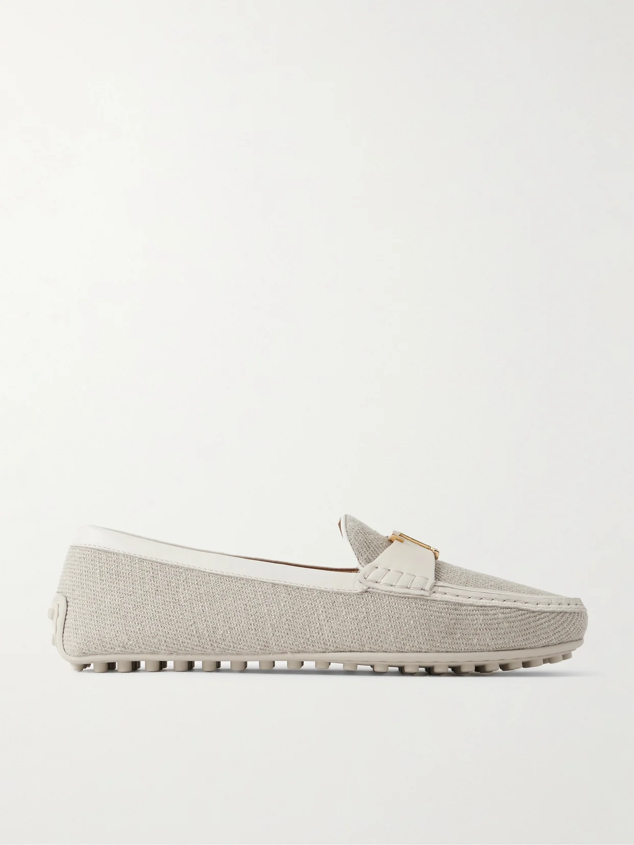 Embellished Leather-trimmed Raffia Loafers - 1